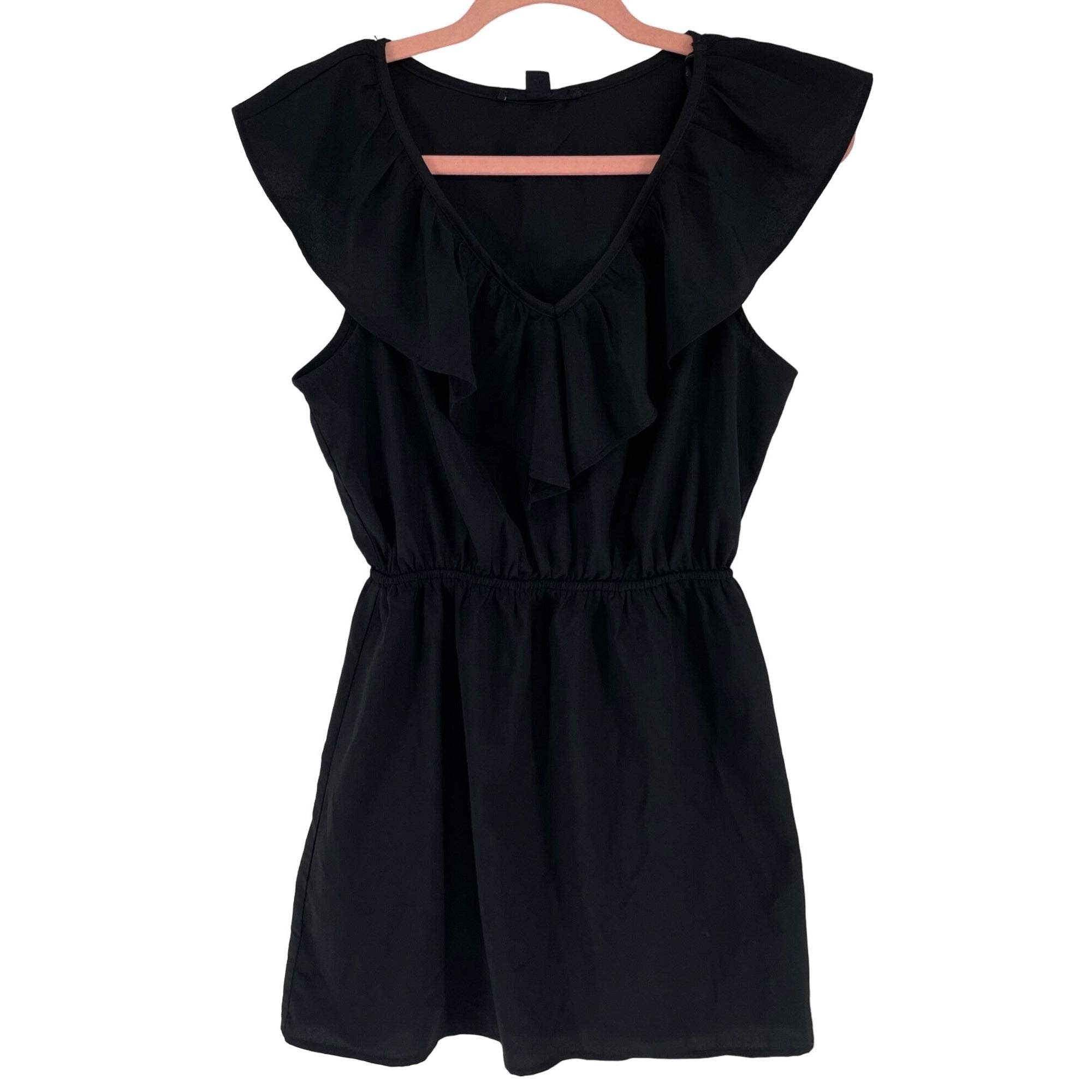 Forever 21 Women's Size medium Black Ruffle Neckline Mini Dress