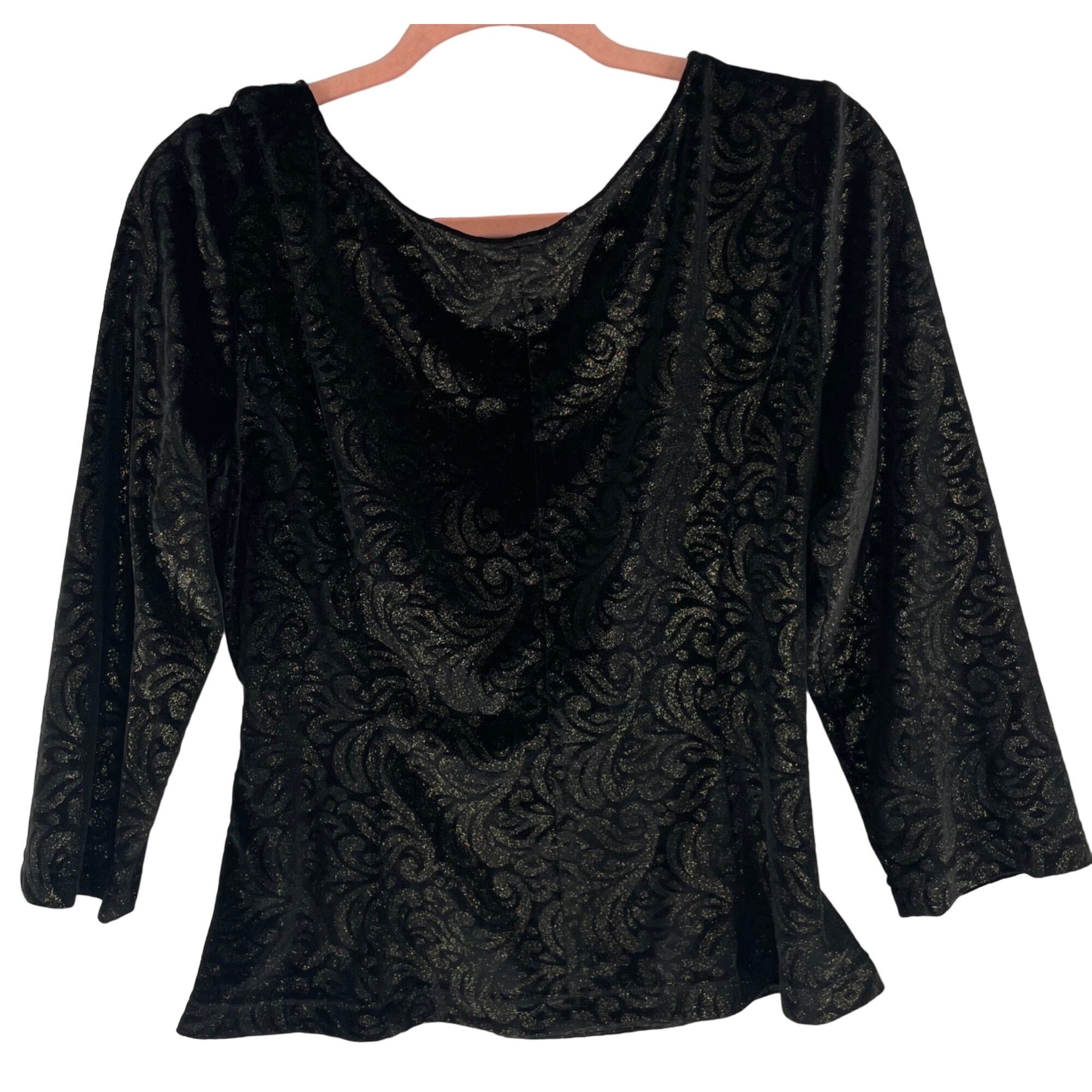 Women's Size Large Black/Gold Velvet Sparkly Plunge Line Formal Top