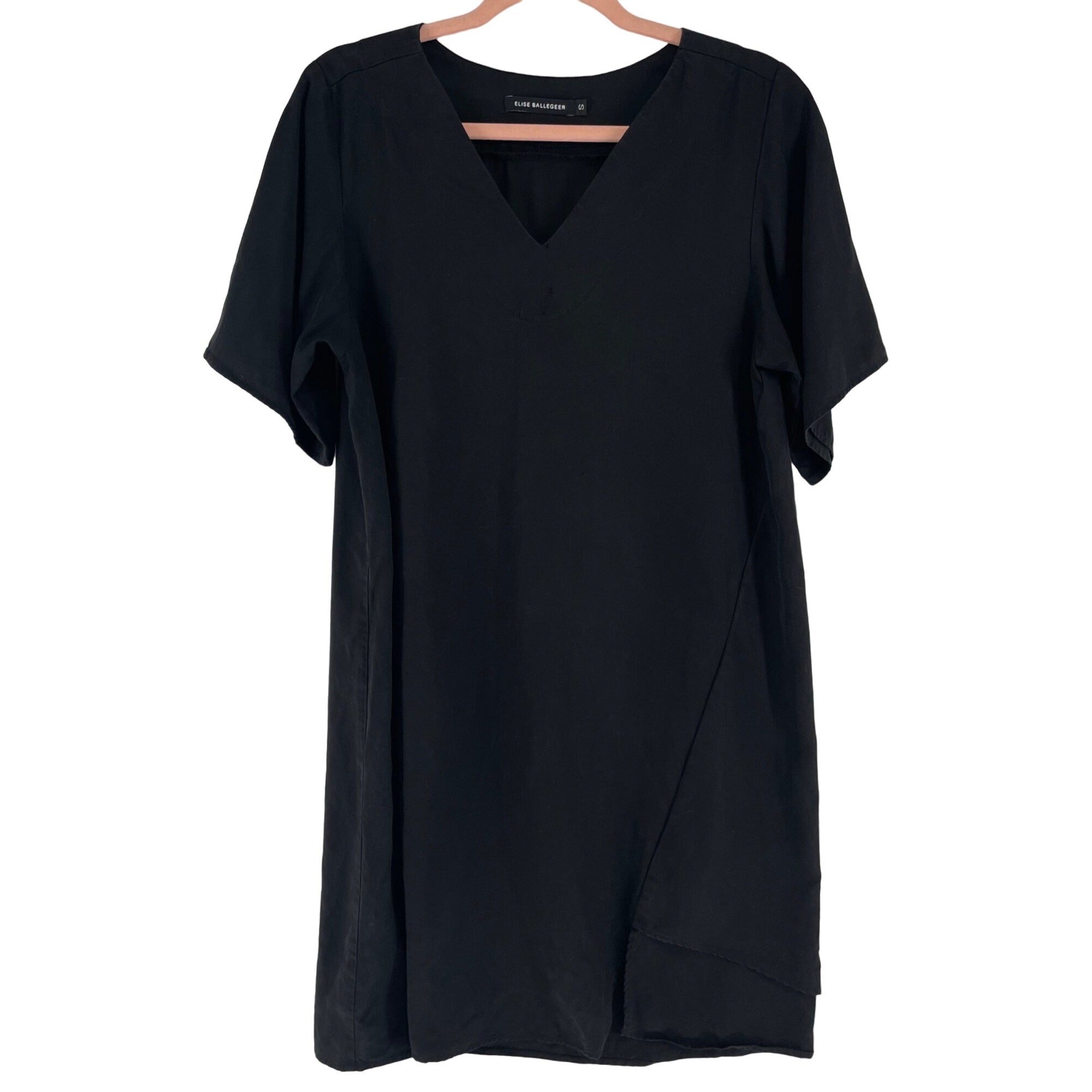 Elise Ballegeer Women's Size Small Black Short-Sleeved V-Neck Shift Dress