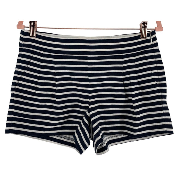 J. Crew Women's Size 6 Navy/White Striped Sailor Linen Blend Pleated Shorts