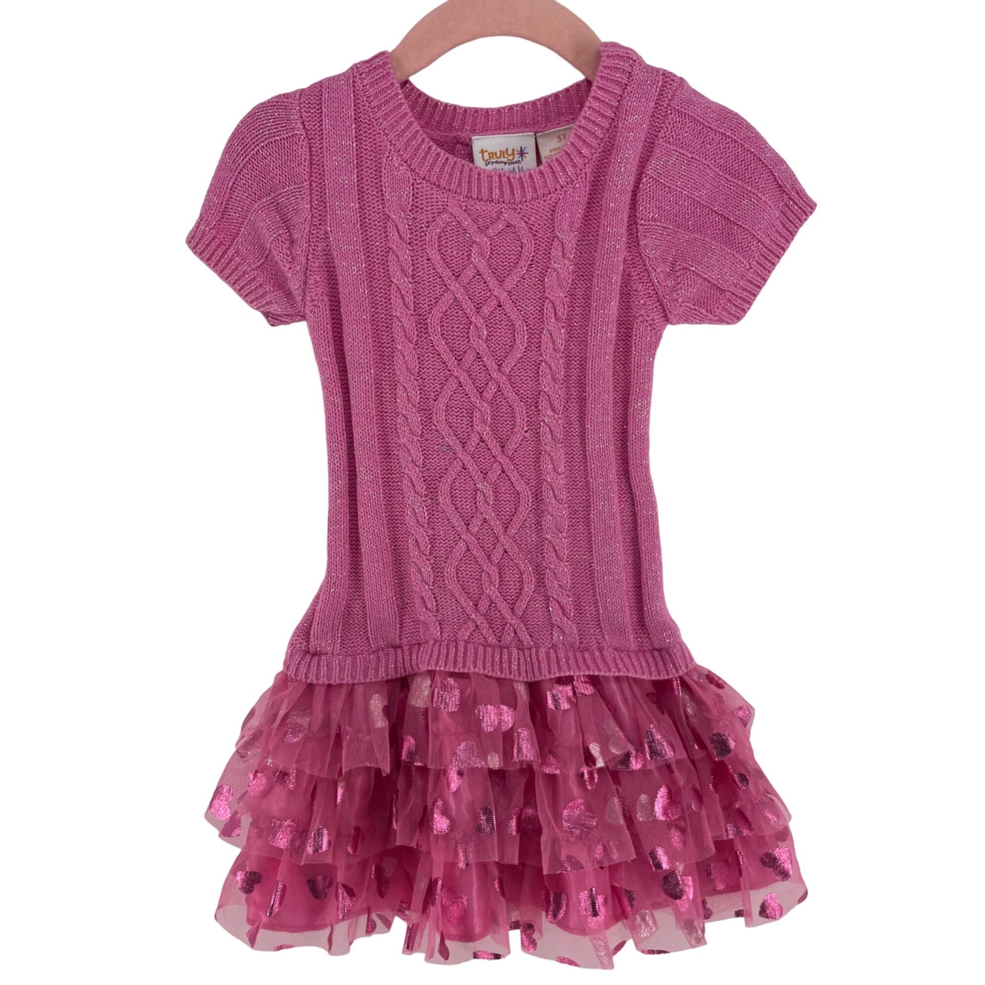 Truly Scrumptious by Heidi Klum Girl's Size 3 Toddler Pink Tulle Heart Sweater Dress