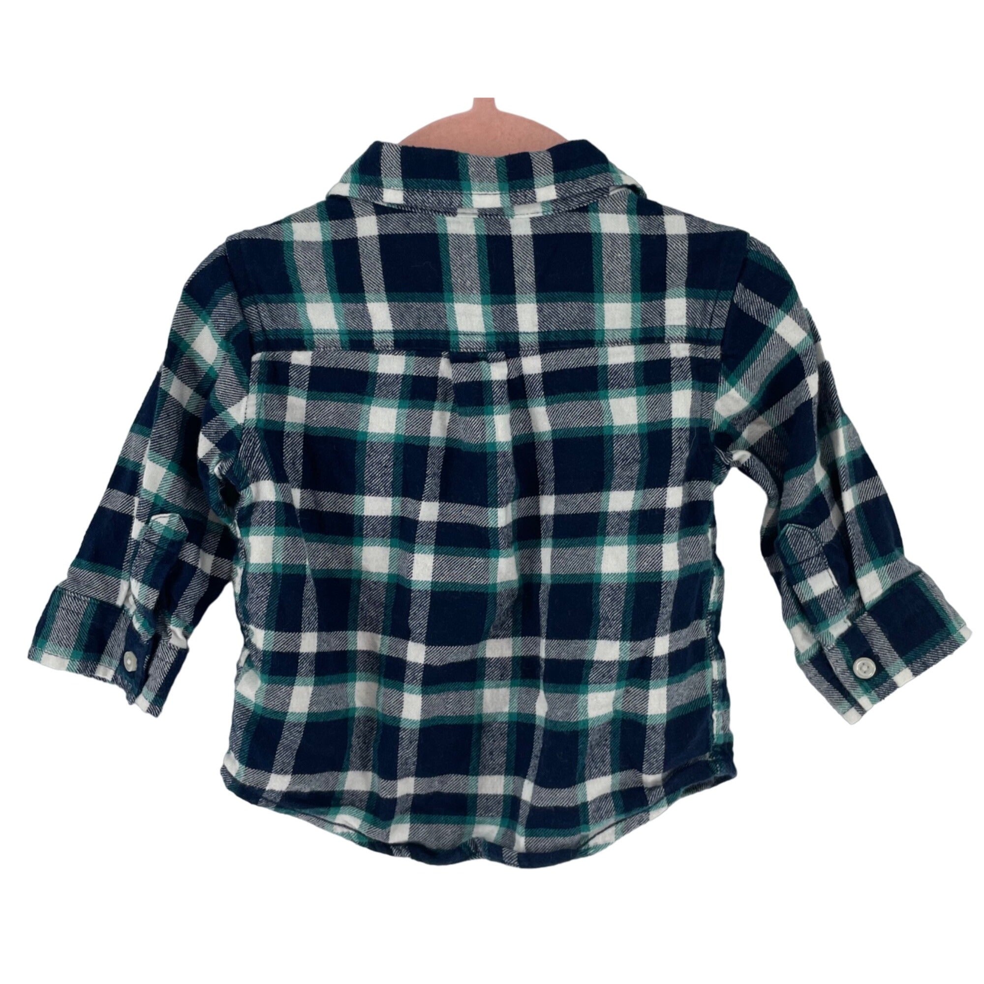 Gymboree Boy's Size 6-12 Months Navy/White & Green Plaid Flannel Shirt