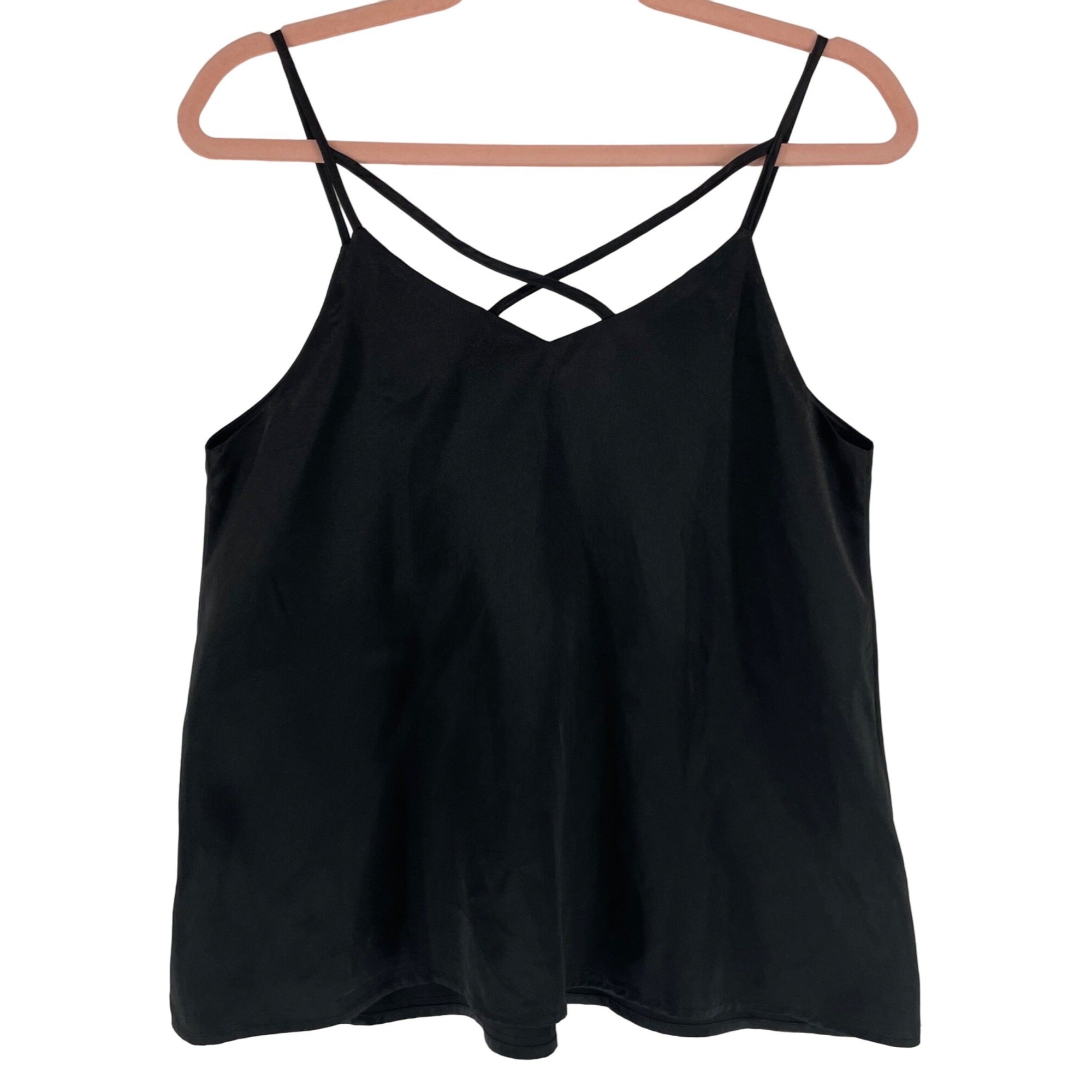 Active USA Women's Size Medium Black Satin Spaghetti Strap Cami Top