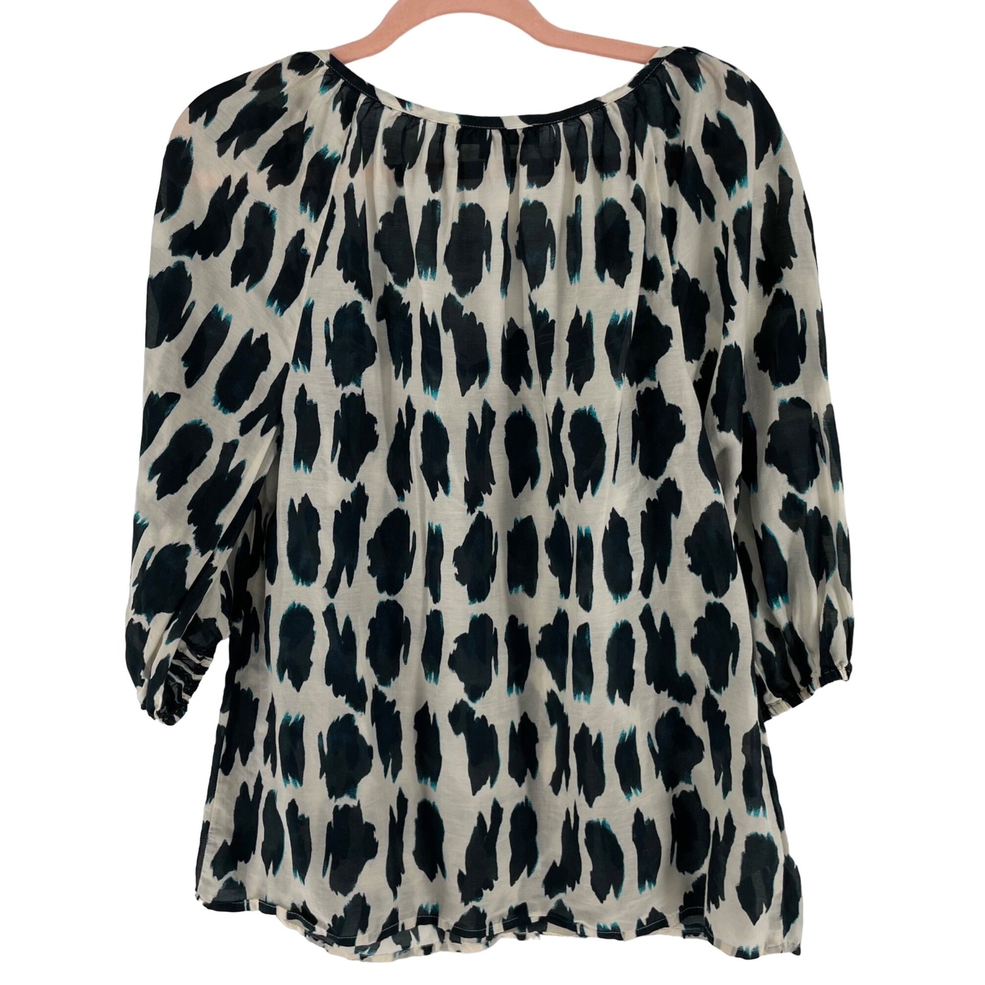 LOFT Women's Size Small Navy, Cream & Teal Leopard Print Sheer Top