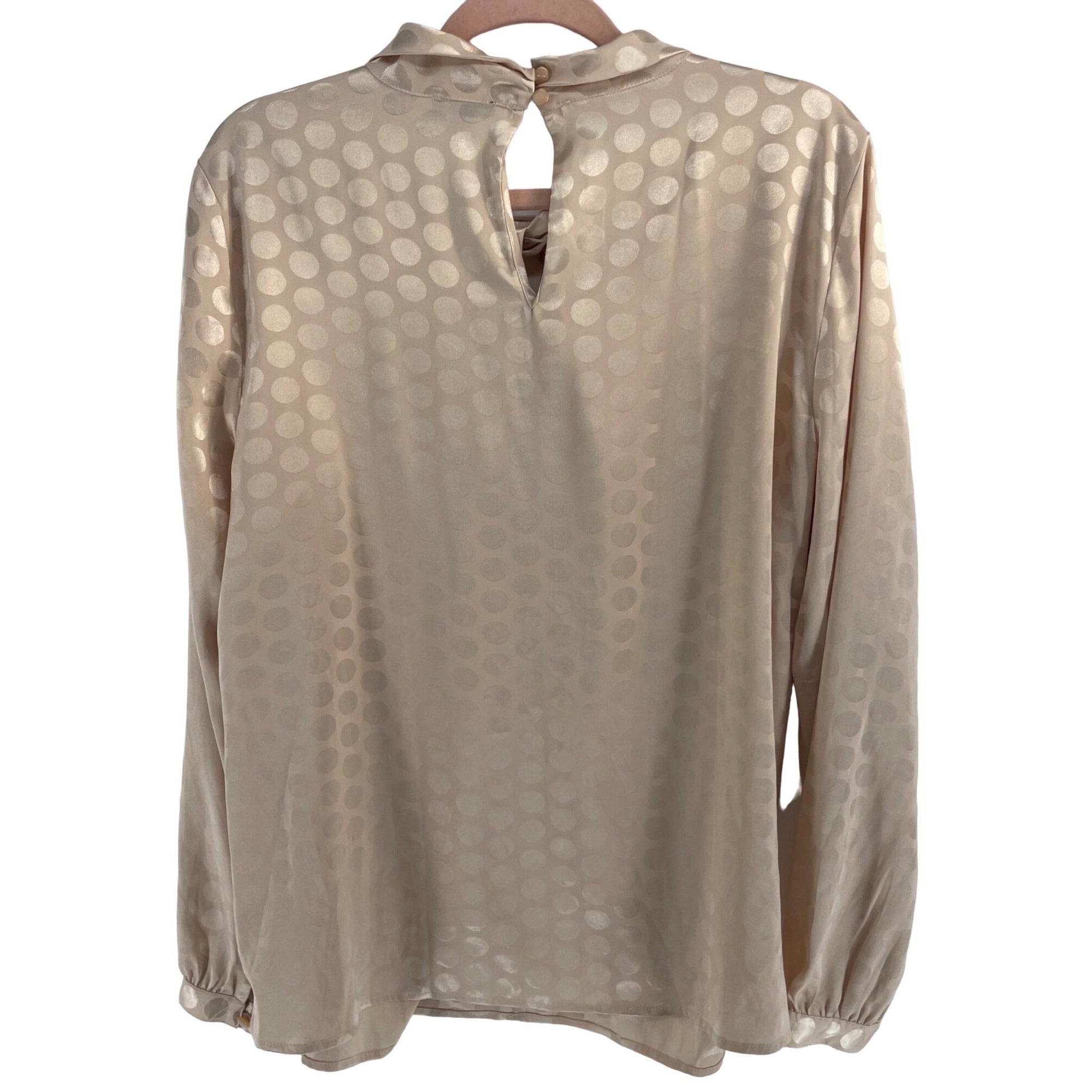 Ann Taylor Women's Size Large Satin Cream Shimmery Polka Dot Blouse