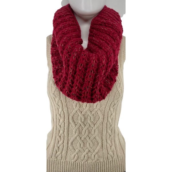 NWOT Catherine Malandrino Women's Maroon/Burgundy & Gold Knit Infinity Loop Snood Scarf