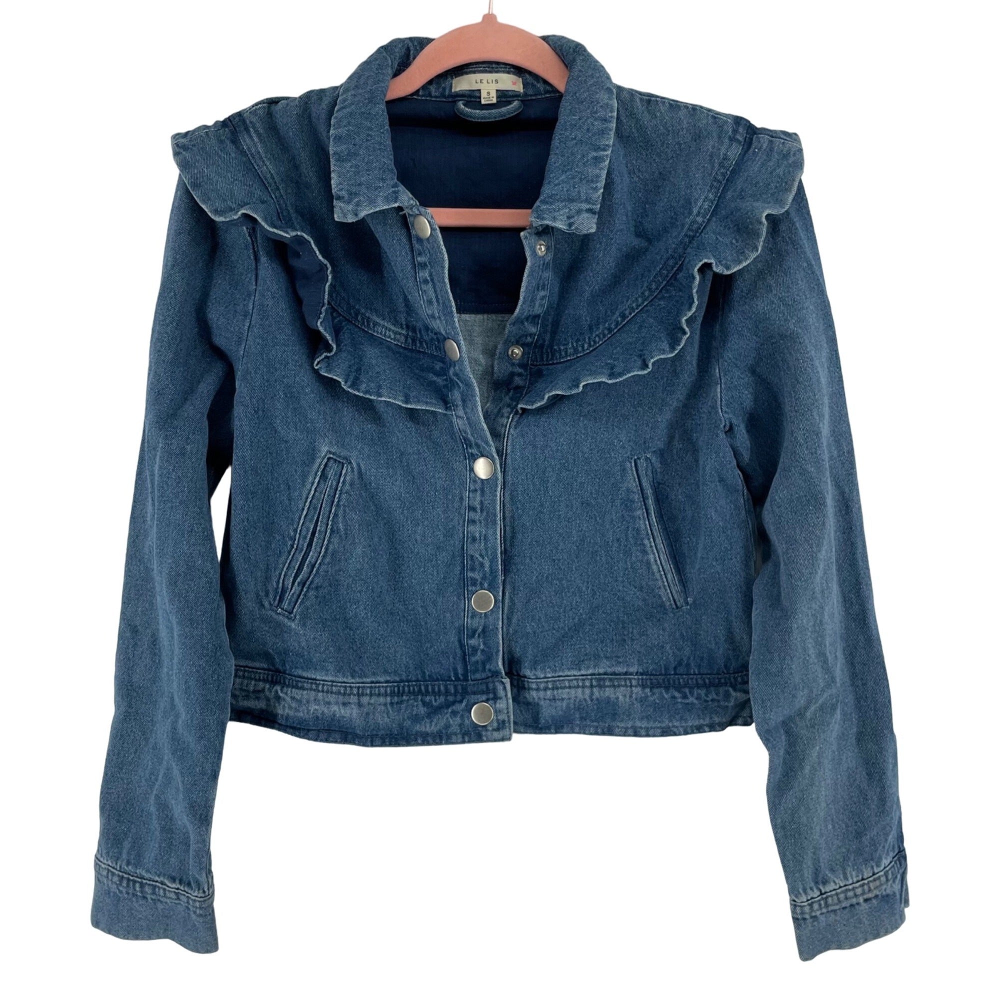 Le Lis Women's Size Small Denim Jean Jacket W/ Ruffles