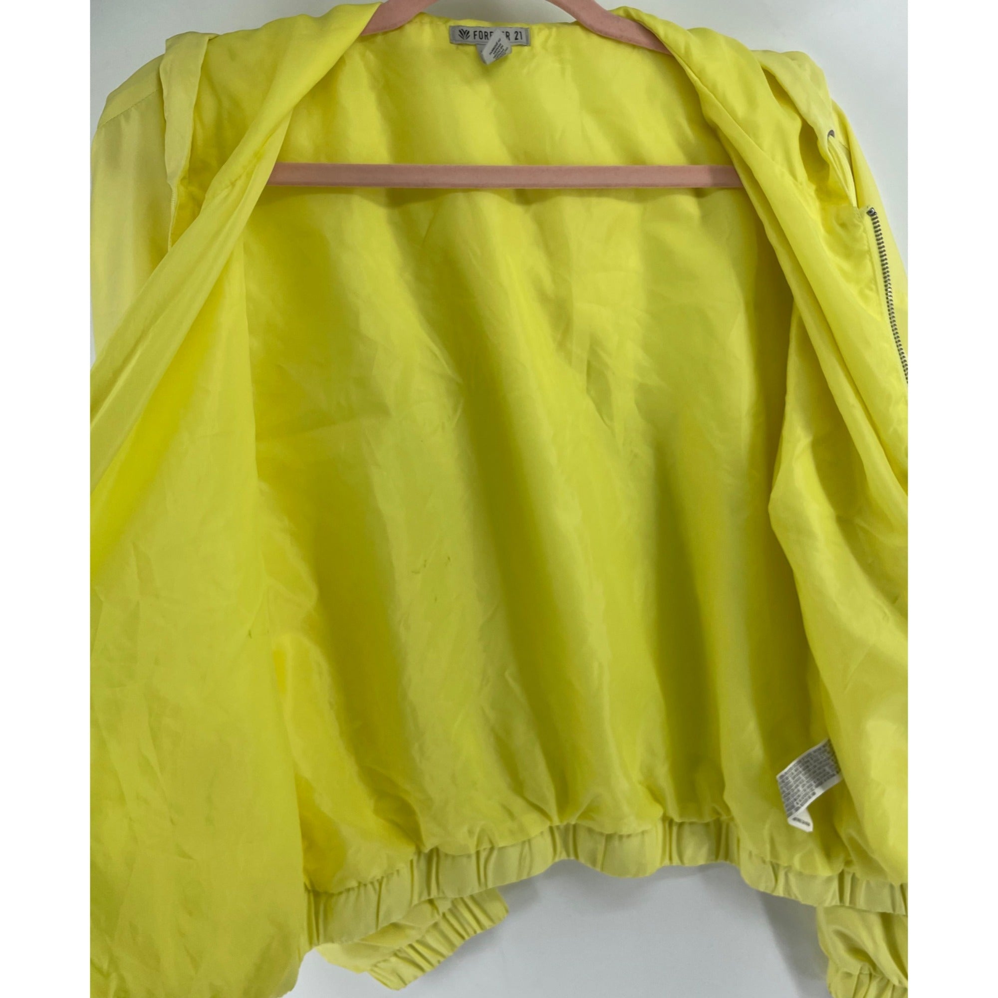 Forever 21 Women's Size Medium Neon Yellow Lightweight Zip-Up Windbreaker Hoodie Jacket