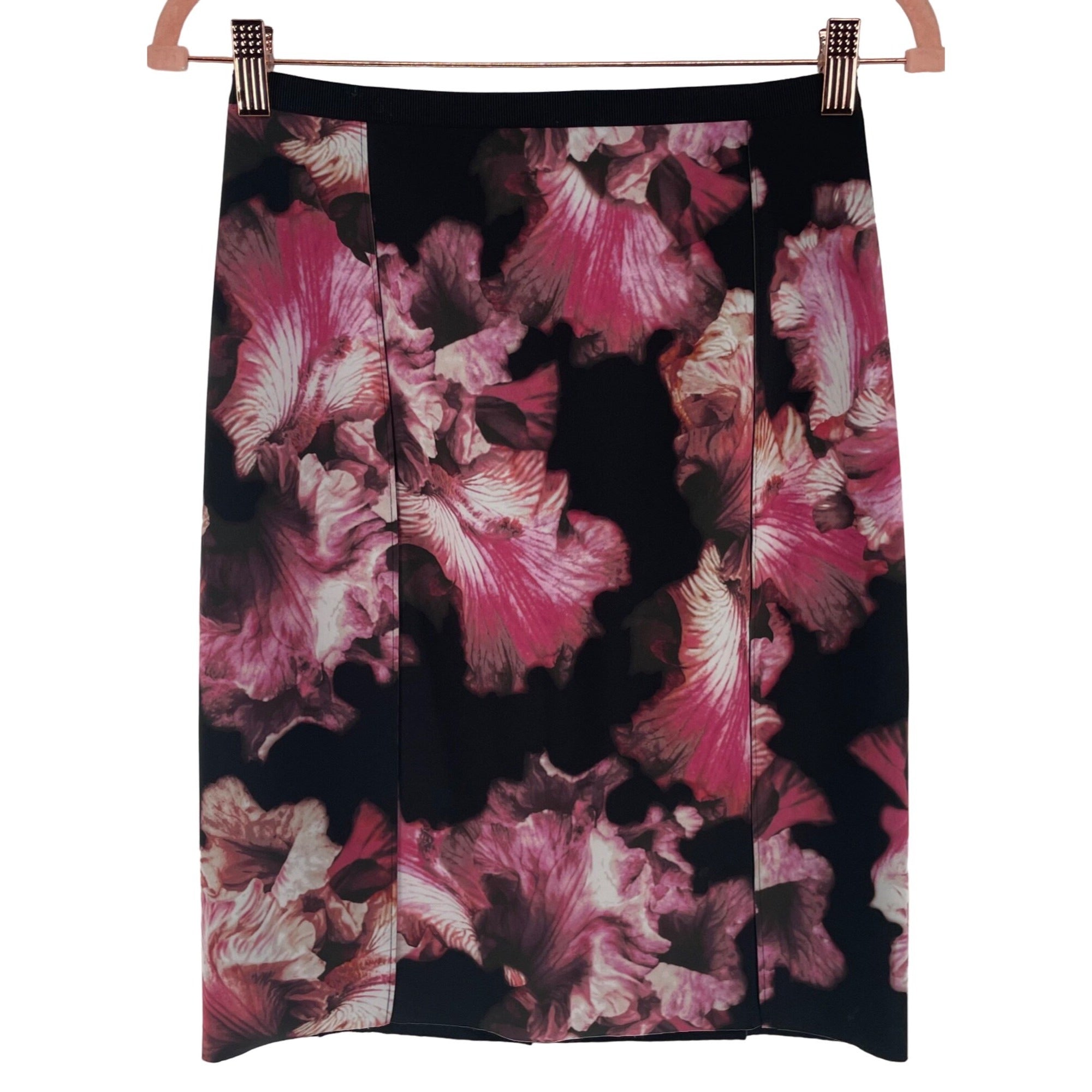 Etcetera Women's Size 0 Black/Pink/White Floral Pleated Pencil Skirt