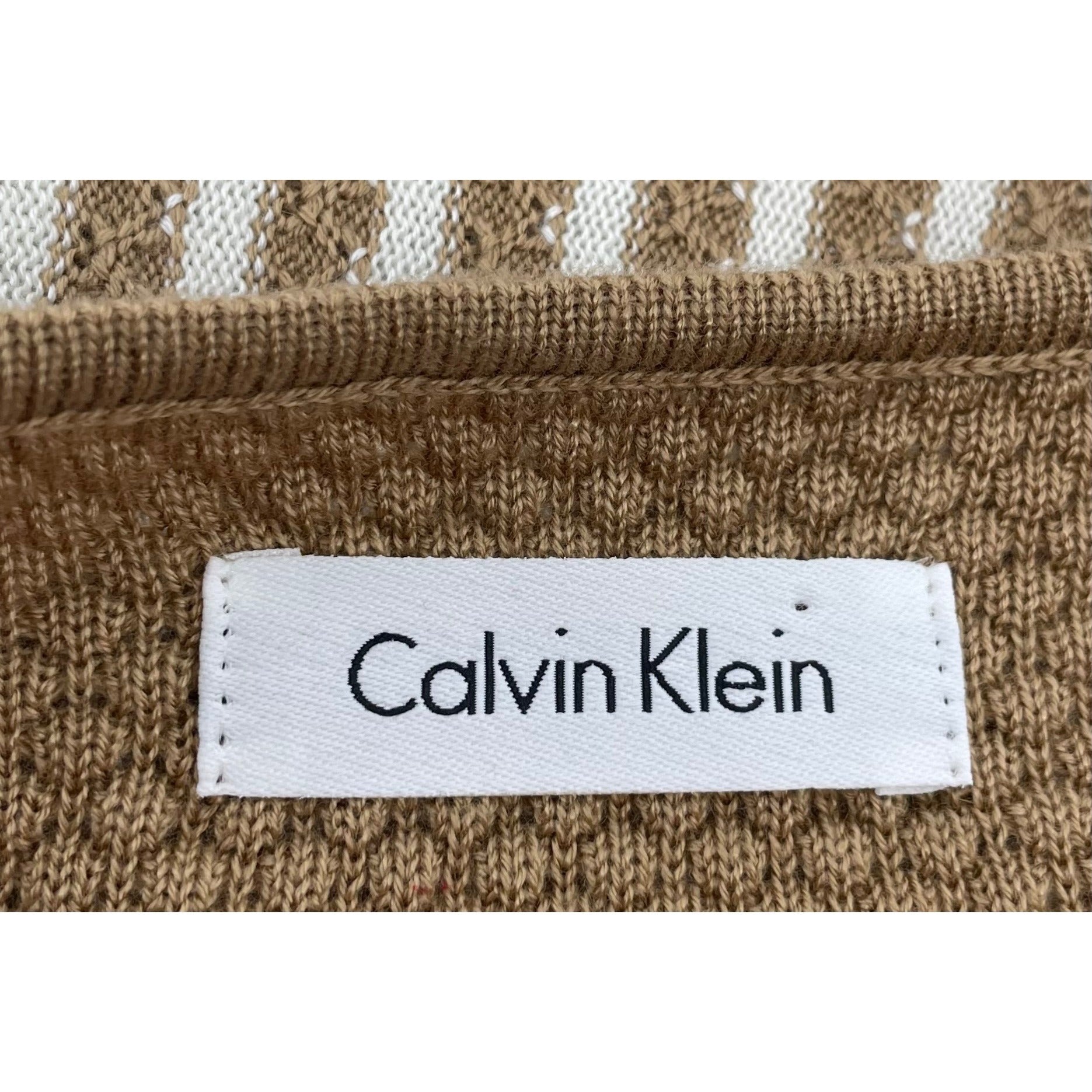 Calvin Klein Women's Size Large Tan & Cream Striped A-Line Knit Dress