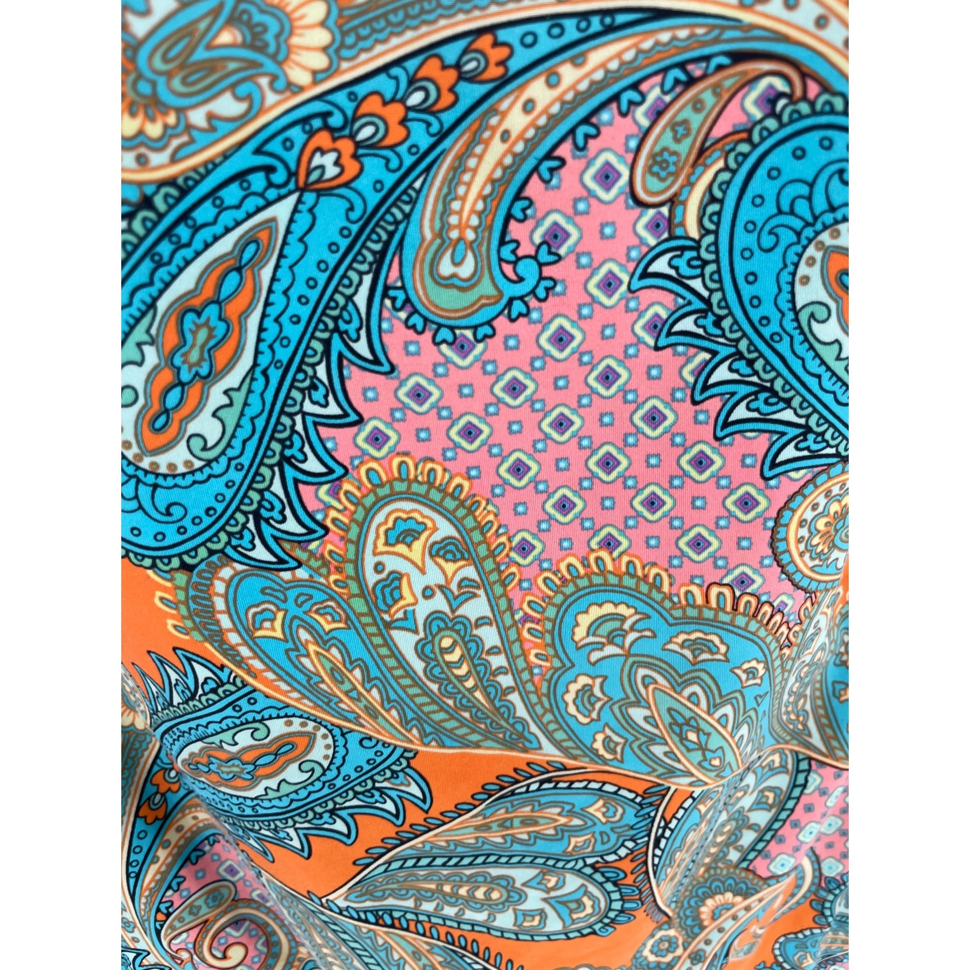 A.N.A Women's Size 8 Teal, Coral Pink & Orange Paisley Print Sleeveless Swimsuit Top