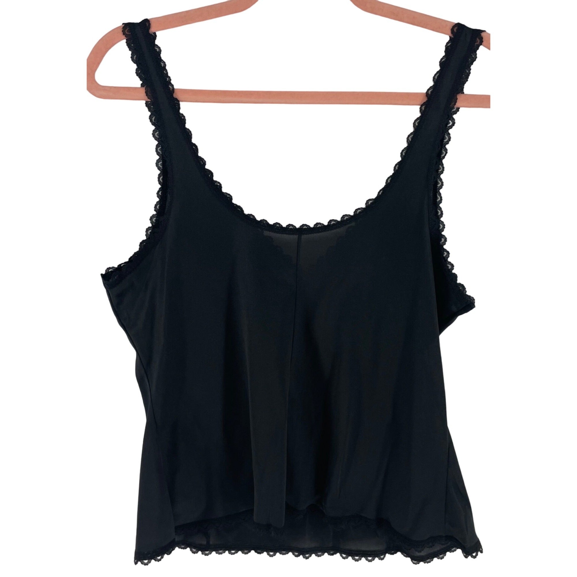 Werner's Women's Size Large Black Satin Lace Trim Intimates Tank Top