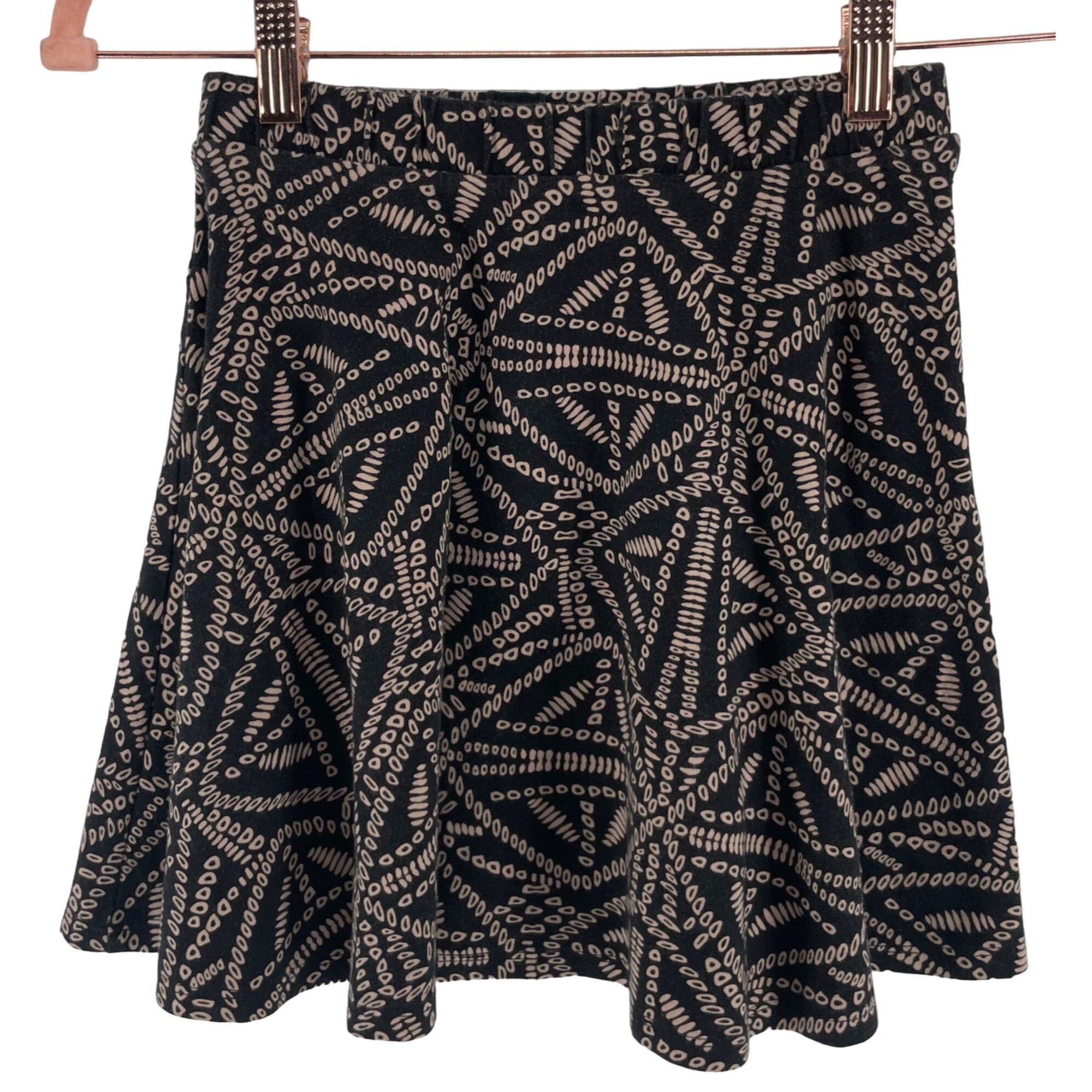 Forever 21 Women's Size XS Black & Tan Circle Pattern Boho A-Line Mini Skirt