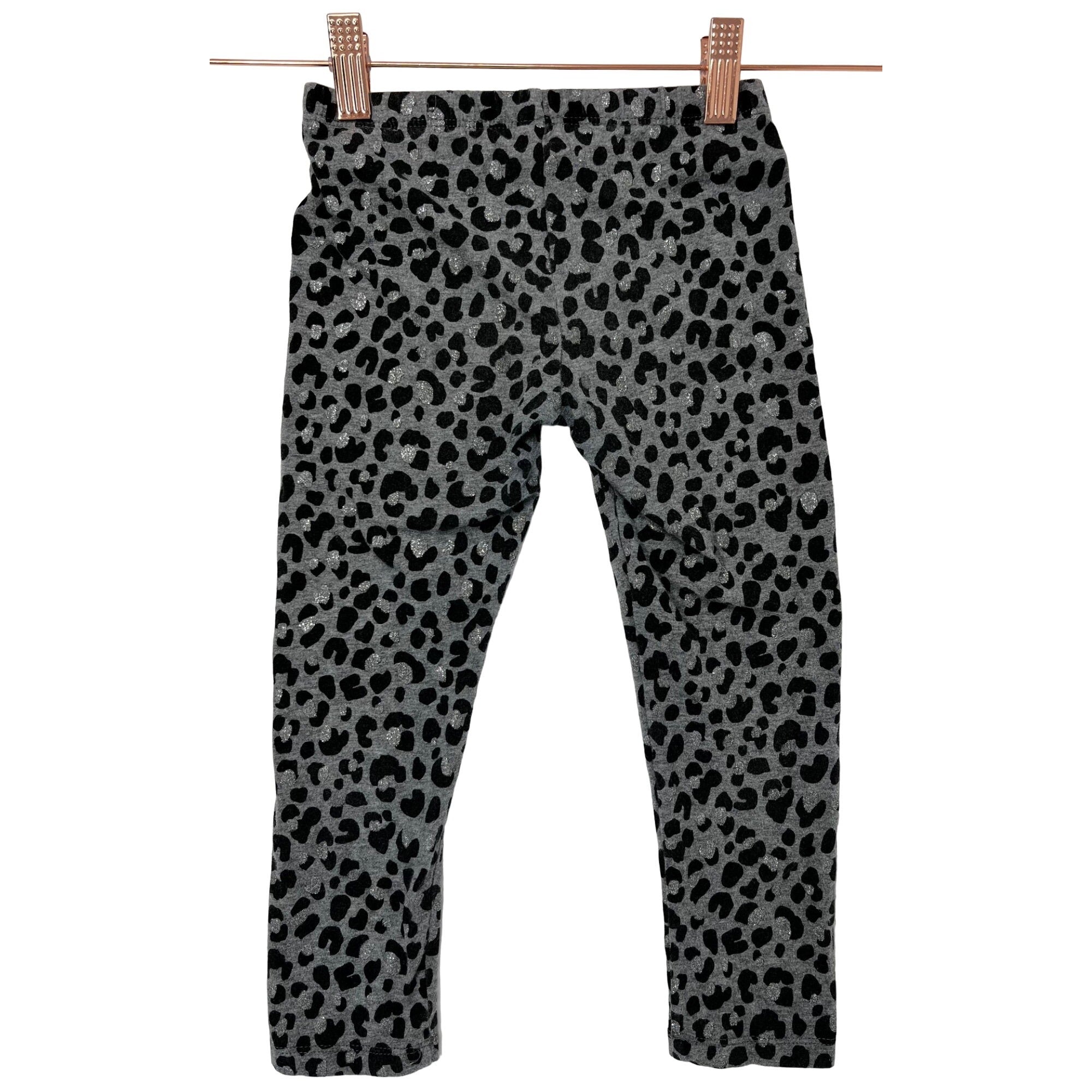 PLACE Girl's Size 5/6 Grey/Black/Silver Sparkly Leopard Print Leggings