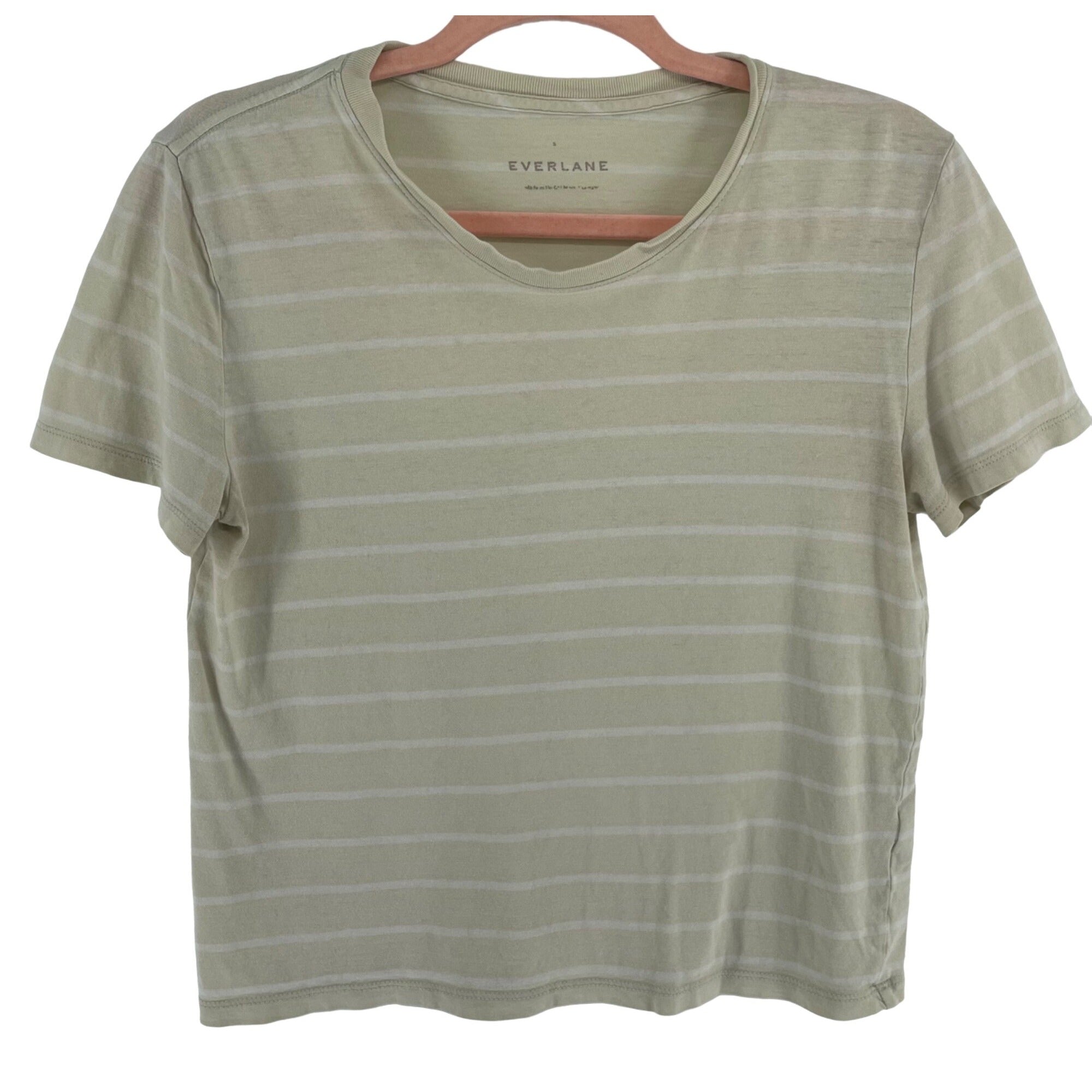 Everlane Women's Size Small Cream & White Striped Crew Neck T-Shirt