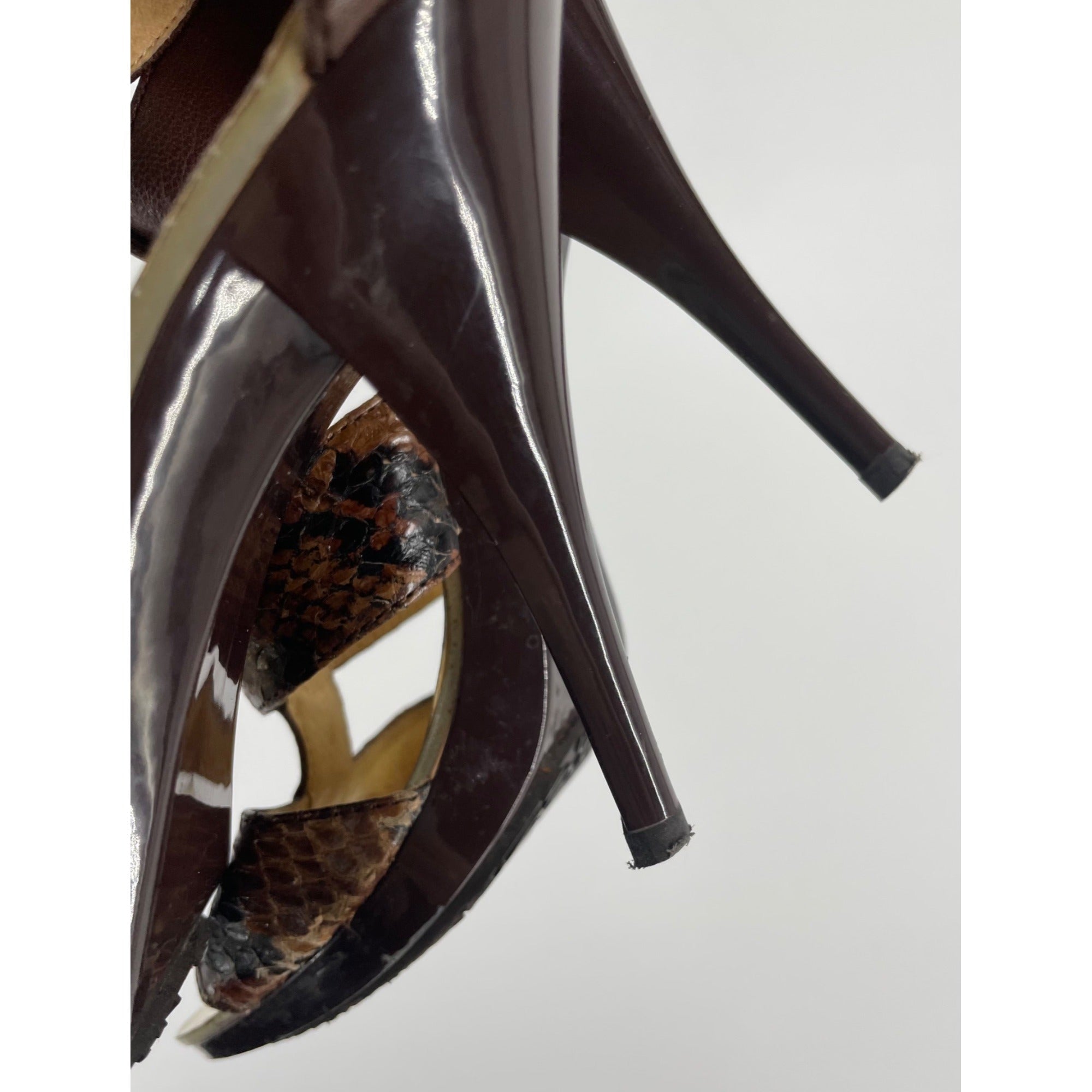 Michael Kors Women's Size 6M Brown Genuine Snakeskin Stiletto Heel Strappy Sandals