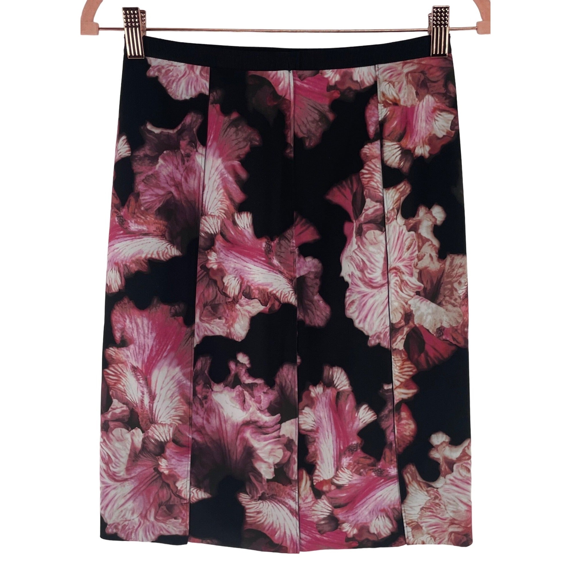 Etcetera Women's Size 0 Black/Pink/White Floral Pleated Pencil Skirt