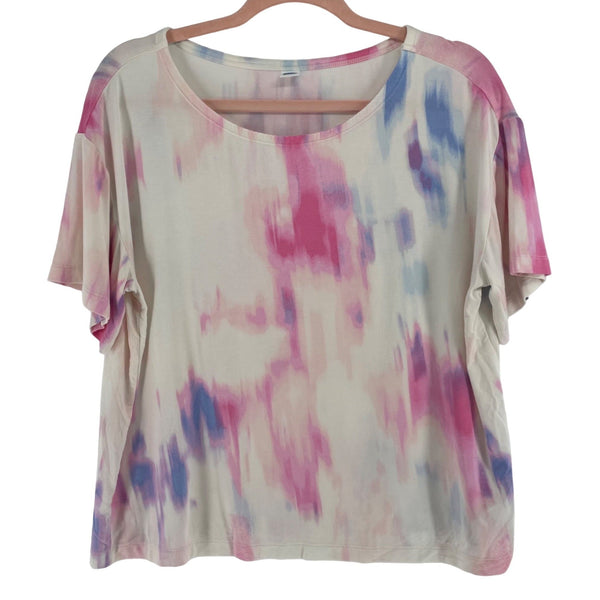 Old Navy Women's Size Medium Watercolor Print White, Pink & Purple T-Shirt