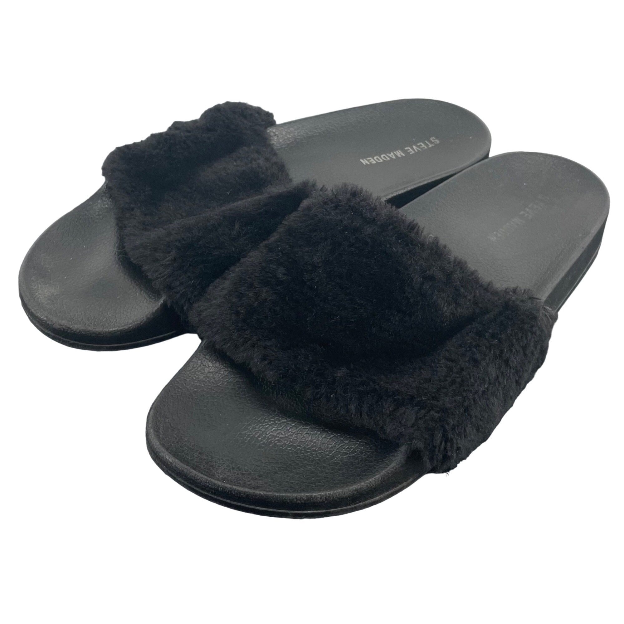 Steve Madden Women's Size 9 Black Softie Faux Fur Flip Flops