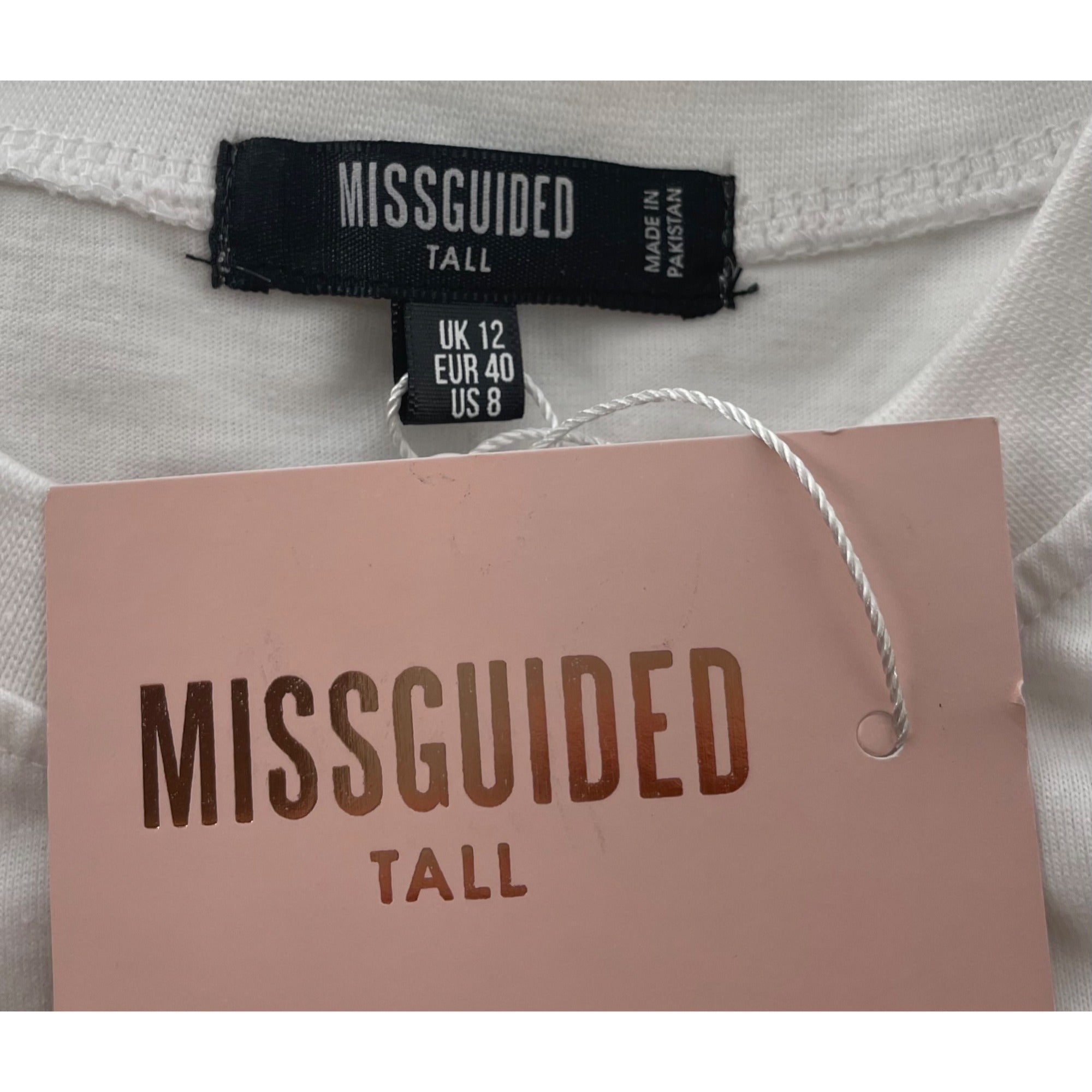 NWT Missguided Women's Size 8 Tall White Crew Neck T-Shirt Dress