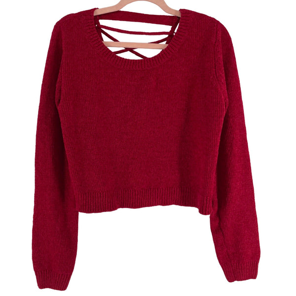 Society 212 Women's Size XL Red Chenille Cropped Crew Neck Knit Sweater