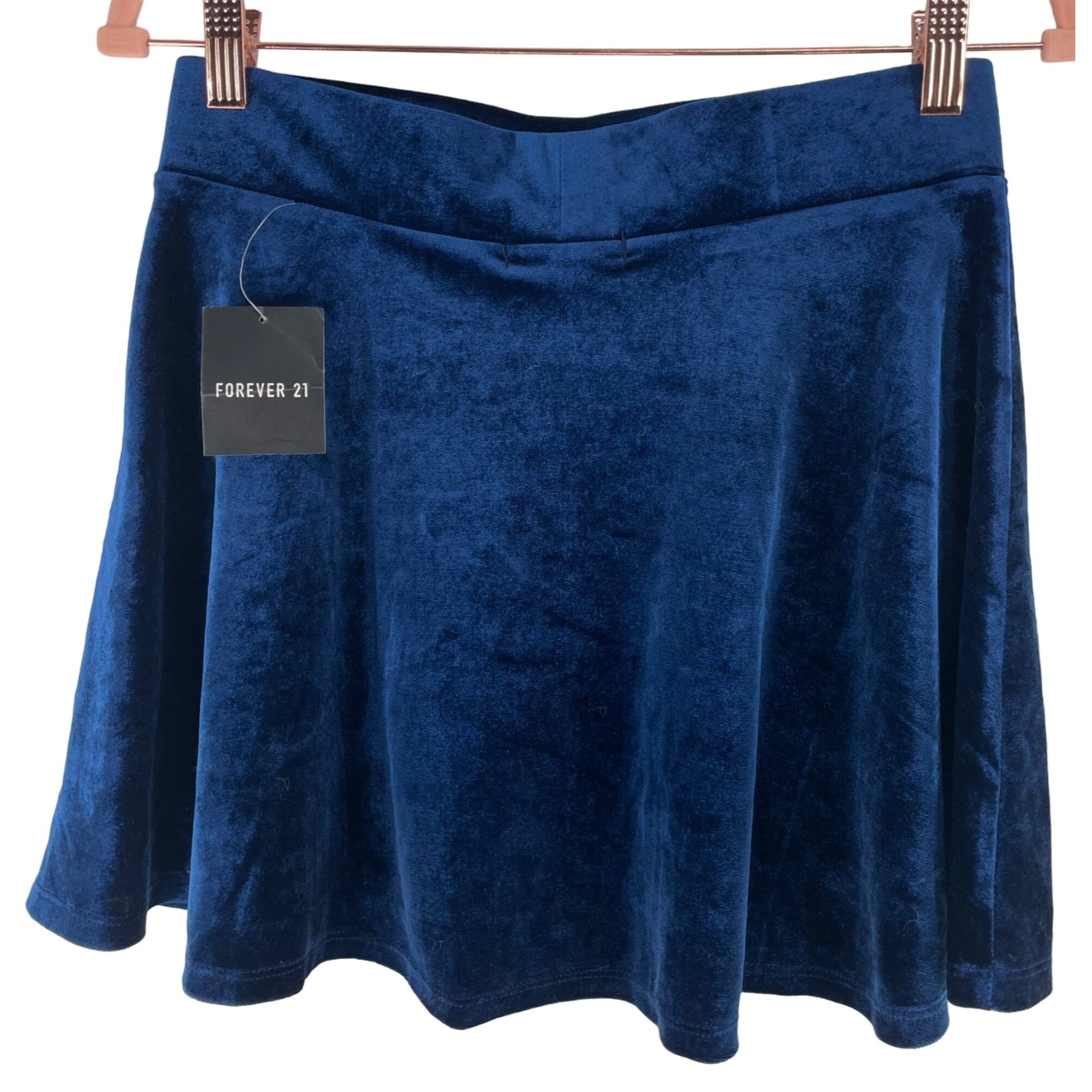 NWT Forever 21 Women's Size Large Cobalt Blue A-Line Velour/Velvet Mini Skirt