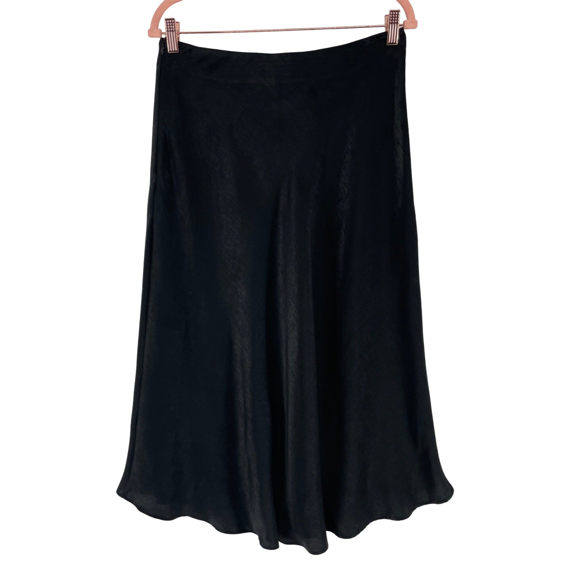 Zara Women's Size Large Black Satin Boho Maxi A-Line Ruffle Skirt