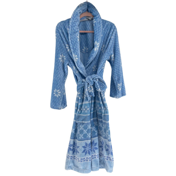 Jasmine Rose Women's Size Medium Blue/White Snowflake Print Plush Bathrobe