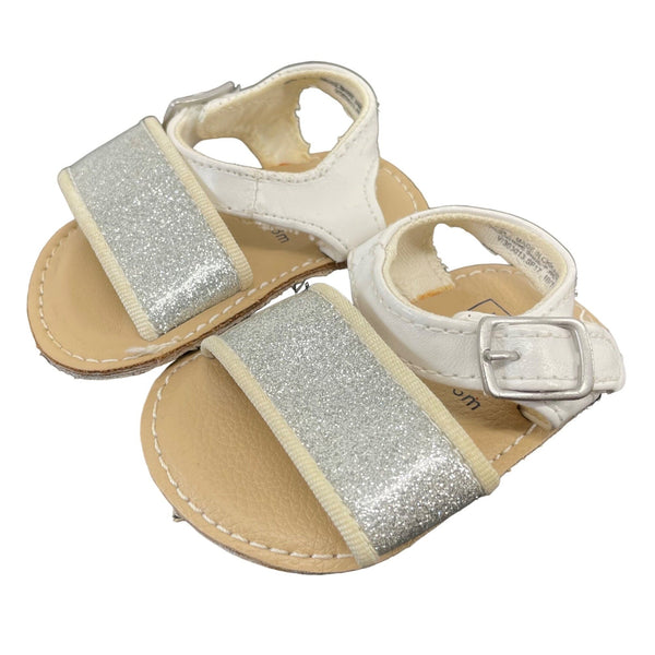 GAP Baby Girl's Size 0-3 Months White & Sparkly Silver Flat Sandals