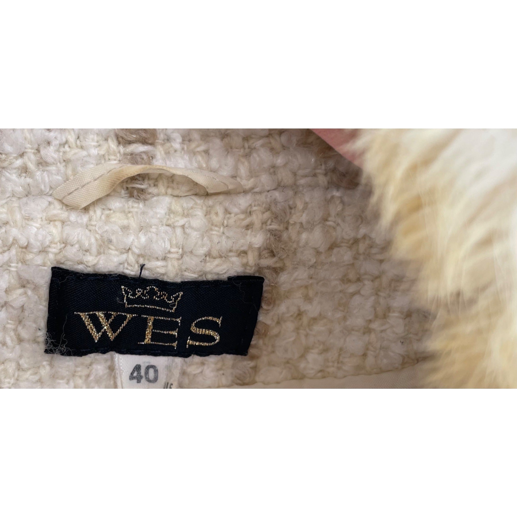 WES Women's Size 40 Cream Tweed Winter Coat with Genuine Fur Trimming