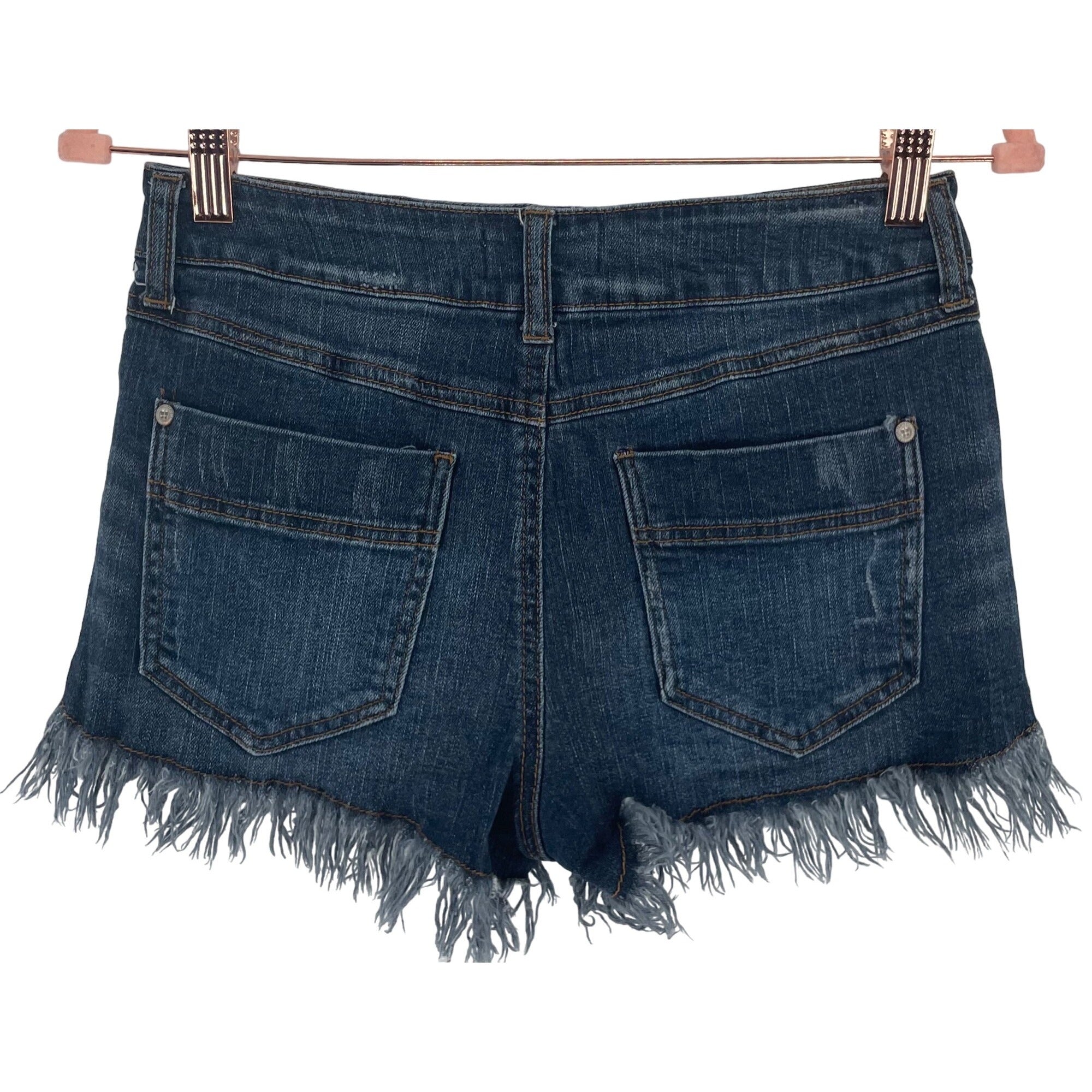 Altar'D State Women's Size 2 Distressed Fringe Blue Jean Denim High-Waisted Shorts