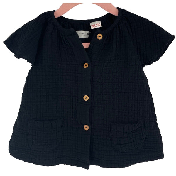 Zara Girl's Size 2-3 Years Black Button-Down Shirt