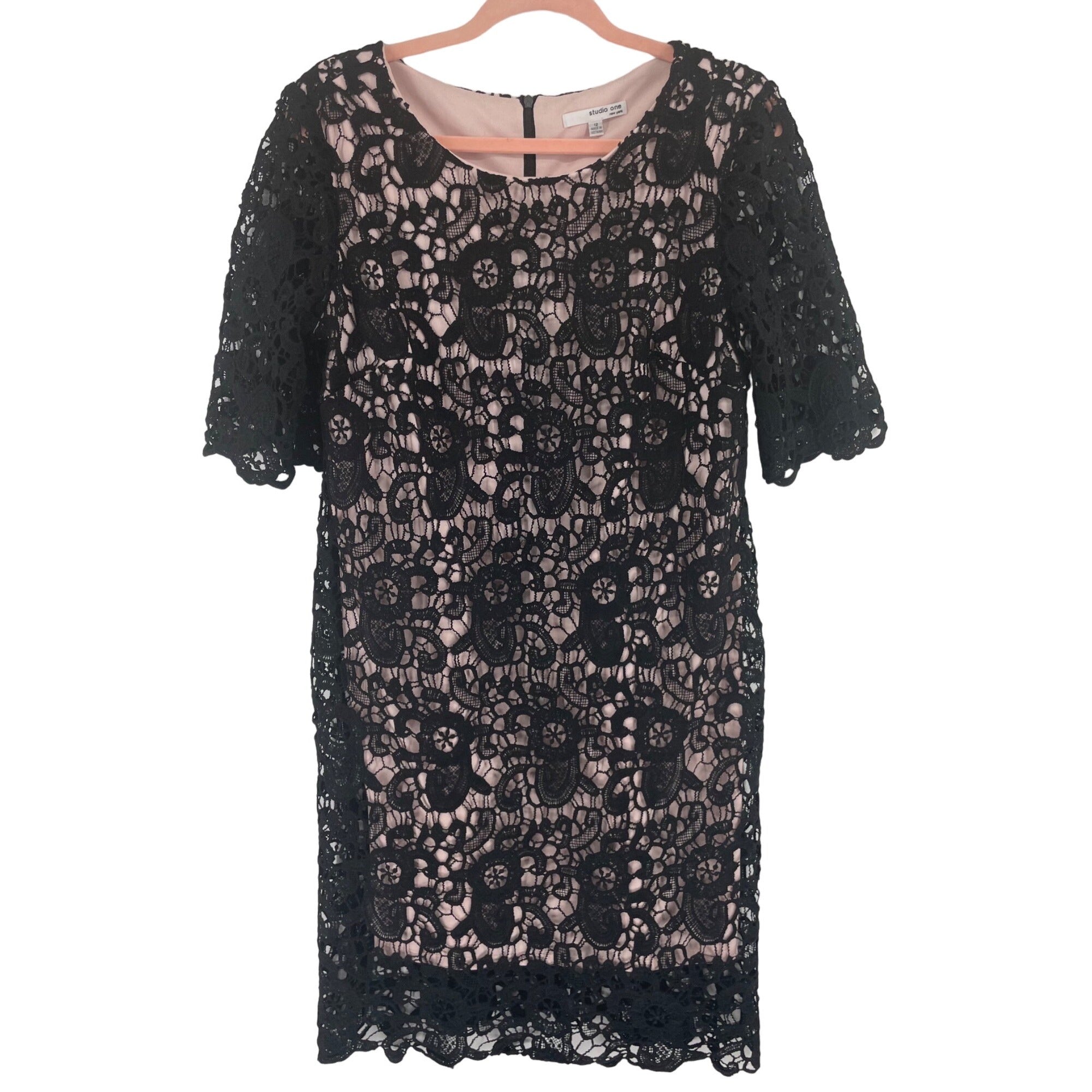Studio One New York Women's Size 12 Black & Pink Floral Lace Dress