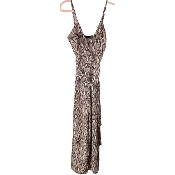 Pretty Little Thing Women's Size 4 Spaghetti Strap Tan/Brown Snakeskin Print Bodysuit W/ Sash