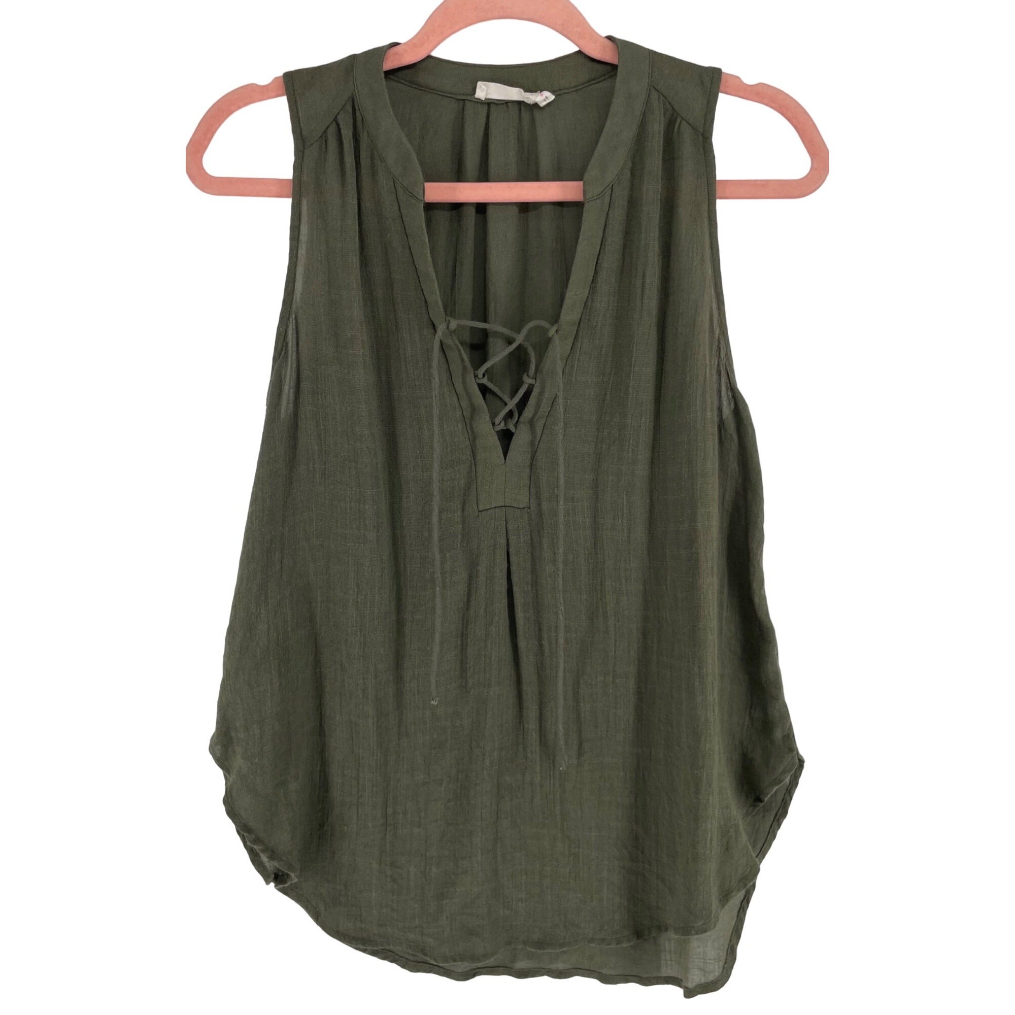 LUSH Women's Size Medium Olive Green Lace-Up Bodice Tank Top