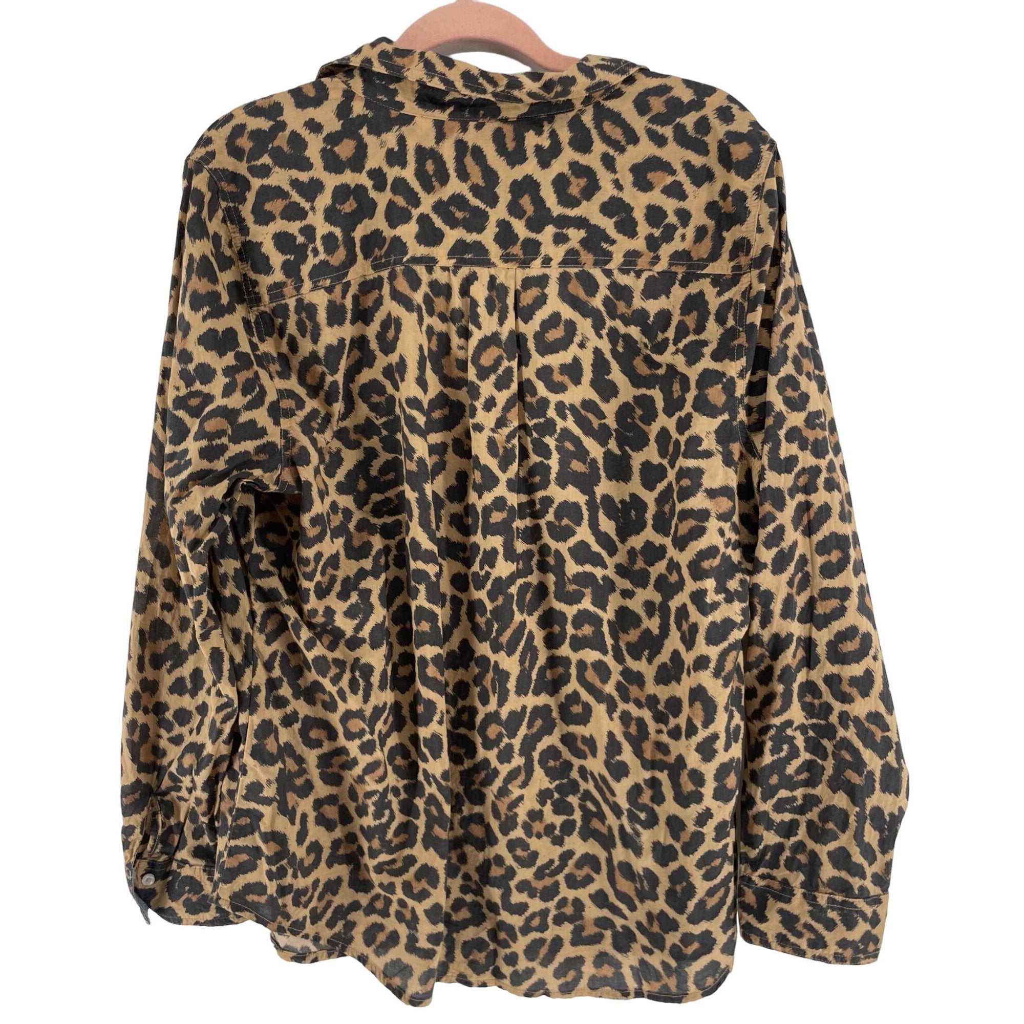 St. John's Bay Women's Size XXL Black & Brown Leopard Print Button-Down Shirt