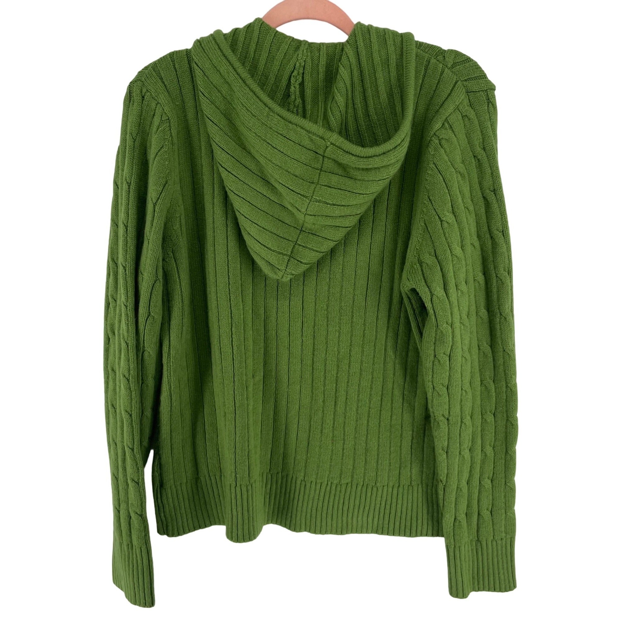 St. John's Bay Women's Size Large Green Cable Knit Zip-Up Hoodie Cardigan