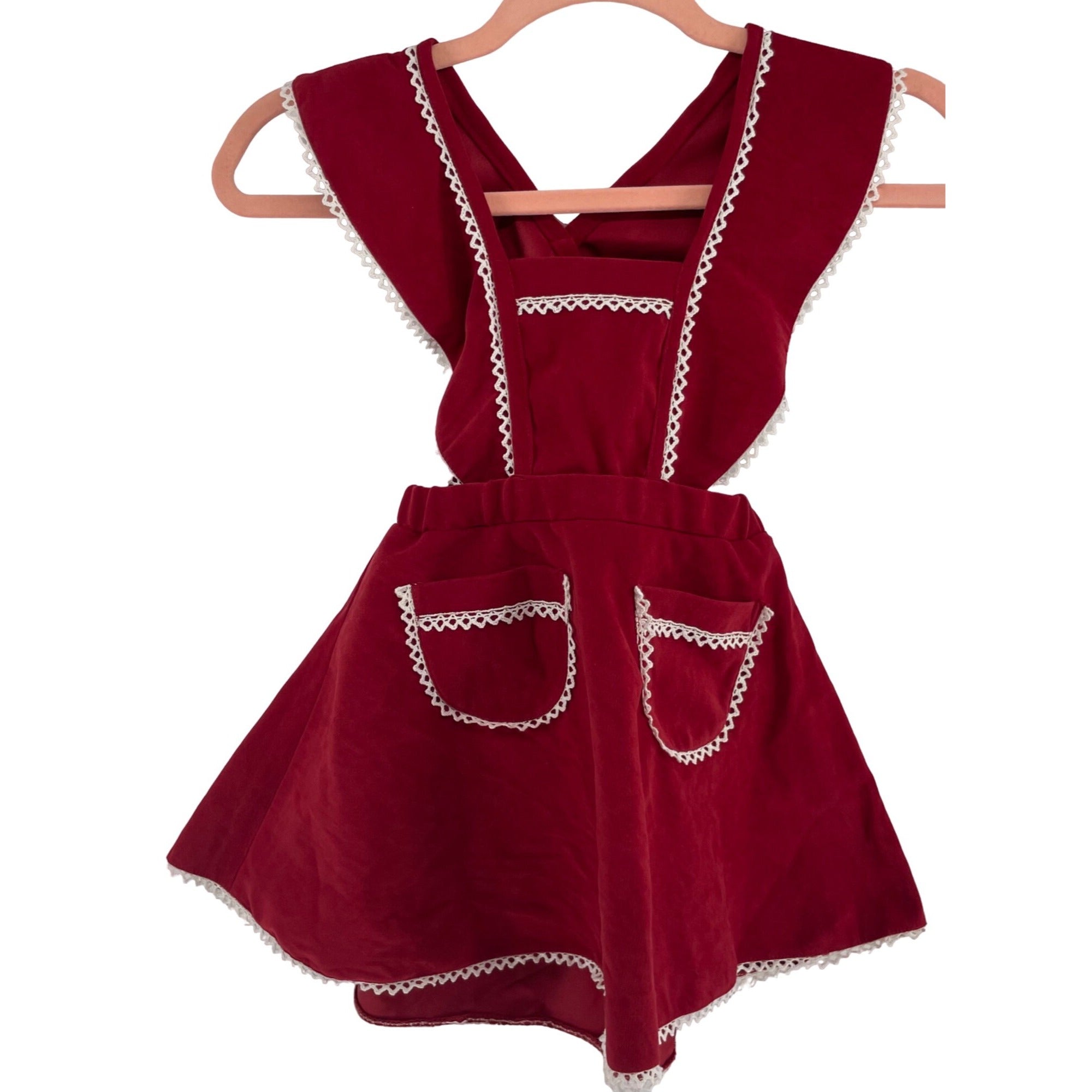 Girl's Red & White  Christmas Holiday Velvet Pinafore