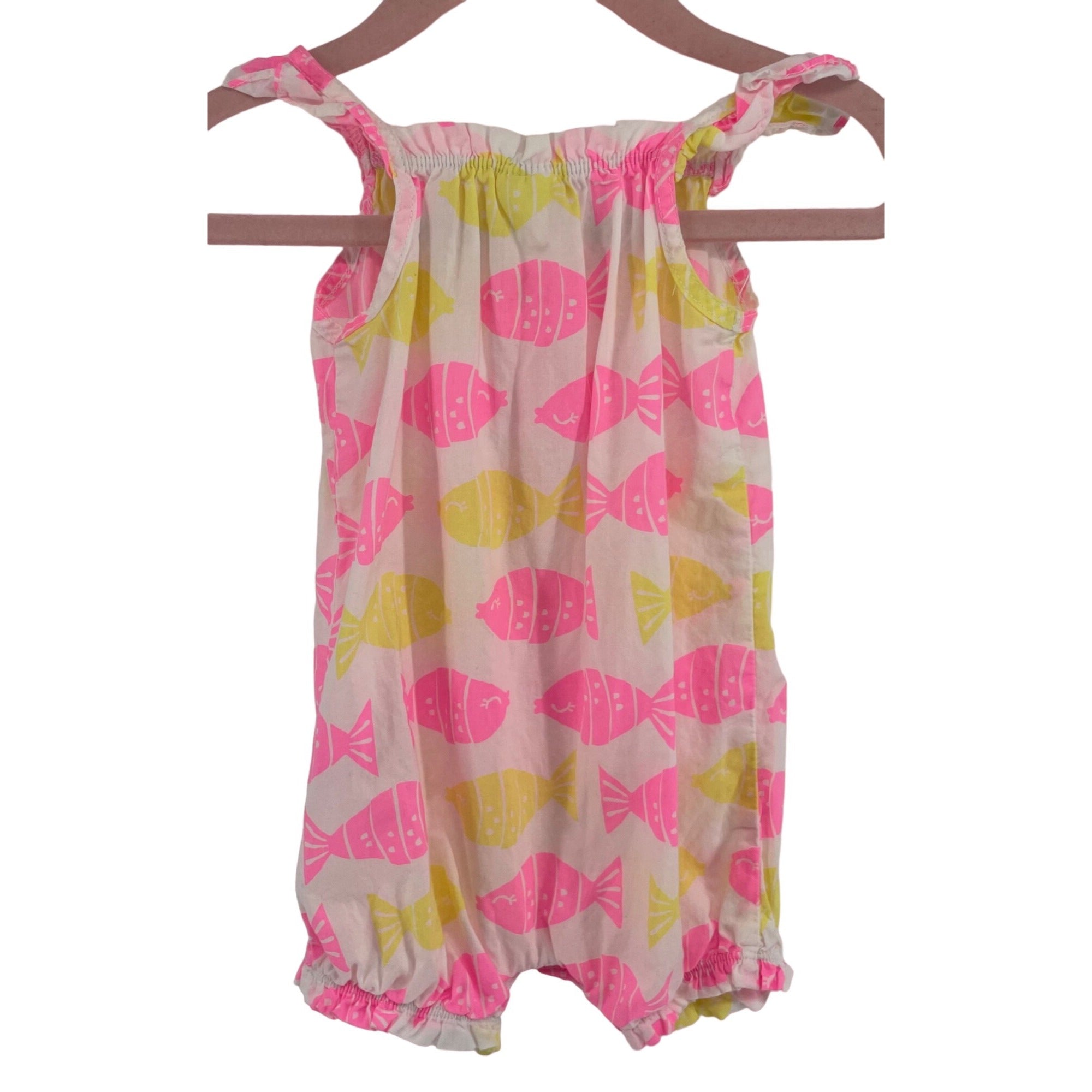 Carter's Baby Girl's Pink, Yellow & White Fish Print Ruffle Trim Sleeveless Onesie