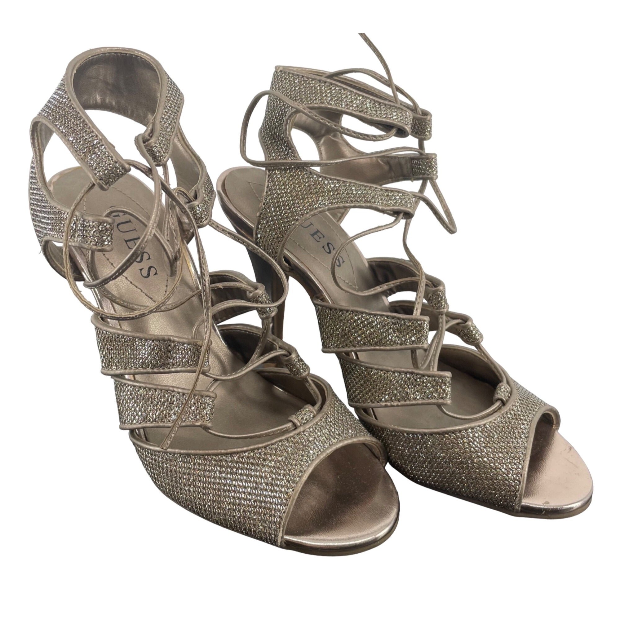 Guess Women’s Size 5.5 Silver Open-Toe Heeled Sandal