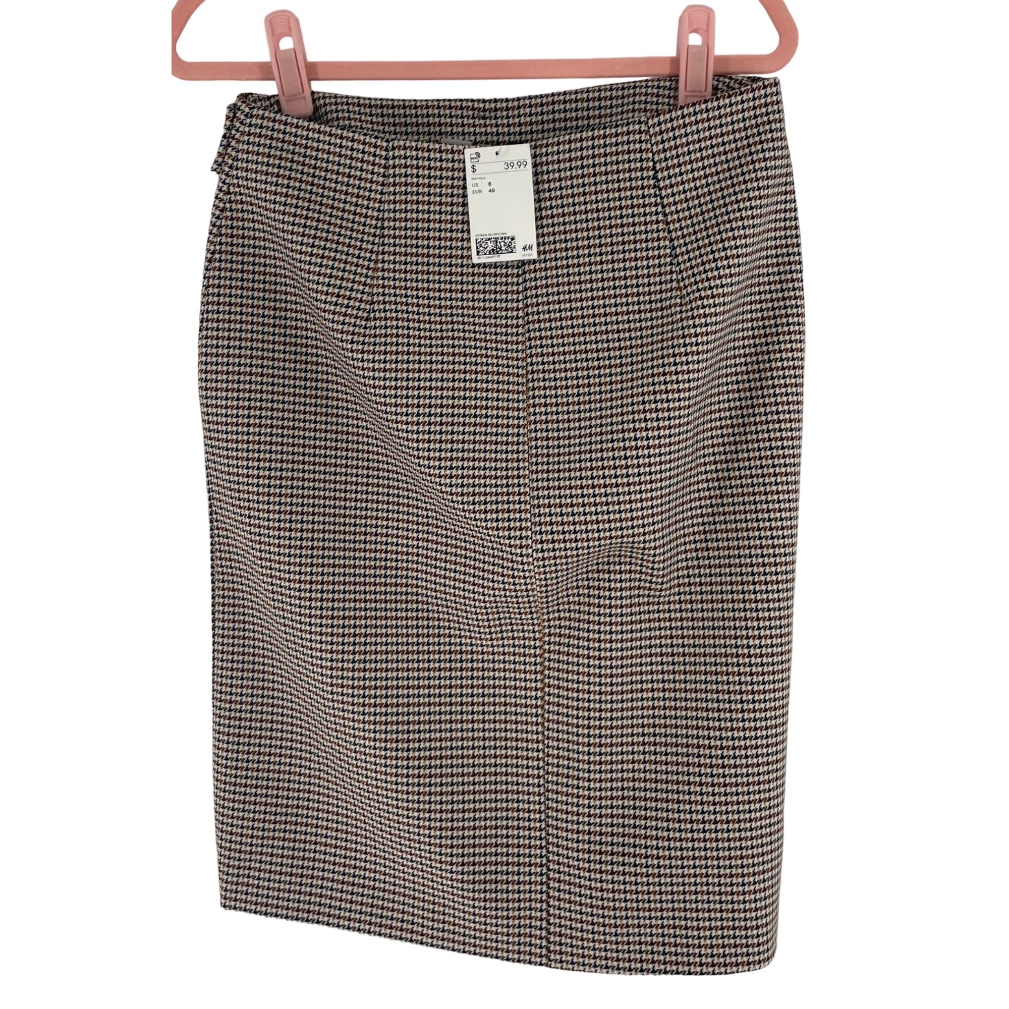 NWT H&M Women’s Size 8 Houndstooth Pencil Skirt Navy/Maroon/Orange/Black/White