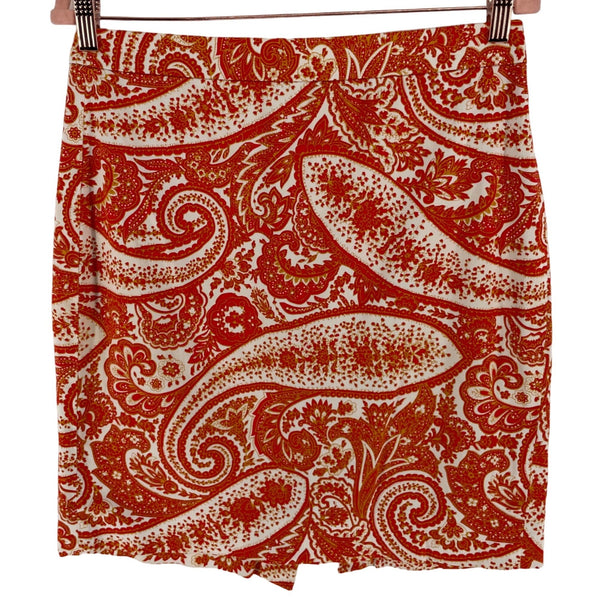 J. Crew Women's Size 6 Orange & White Paisley Print Pencil Skirt