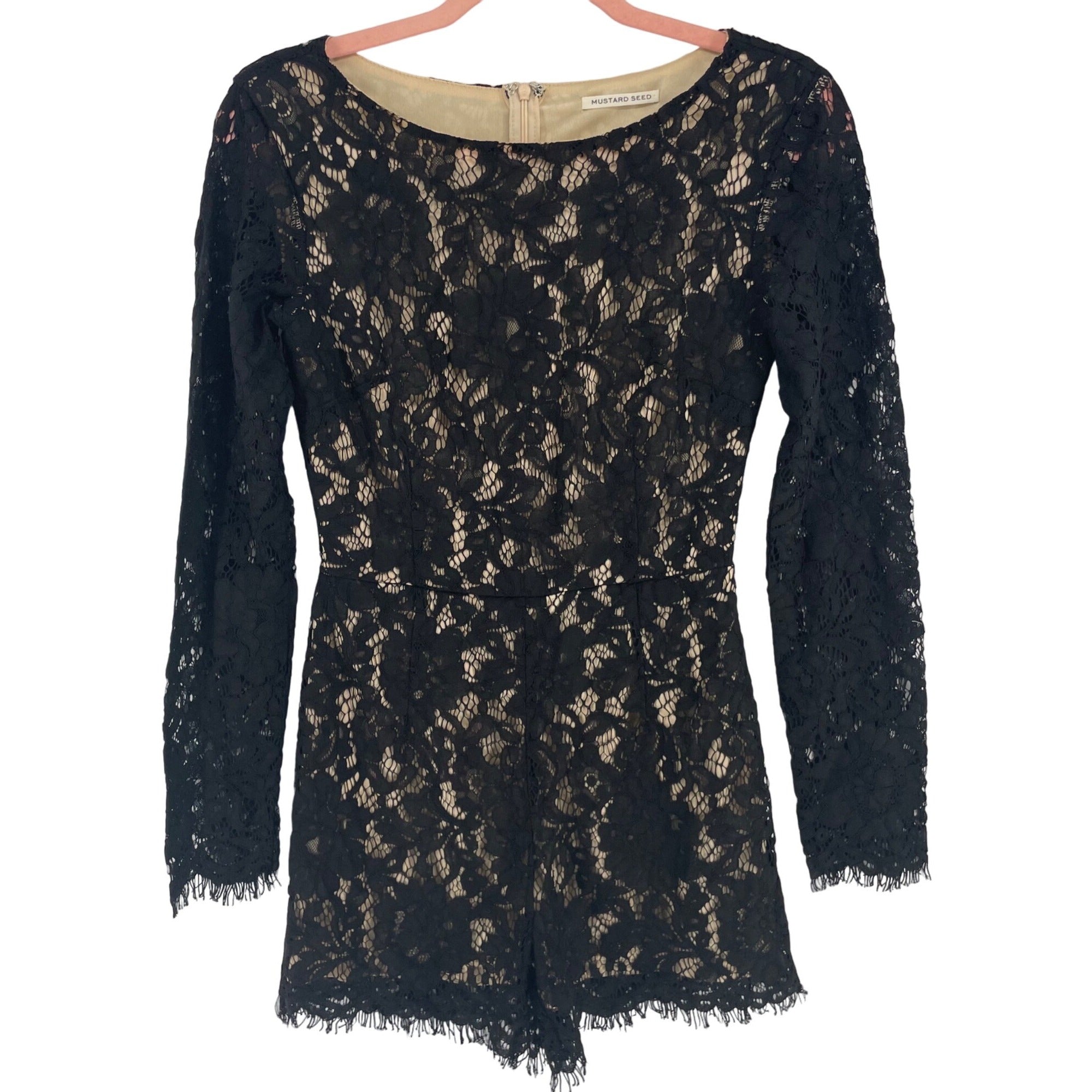 NWOT Mustard Seed Women's Size Small Black Floral Lace Romper W/ Long Sleeves