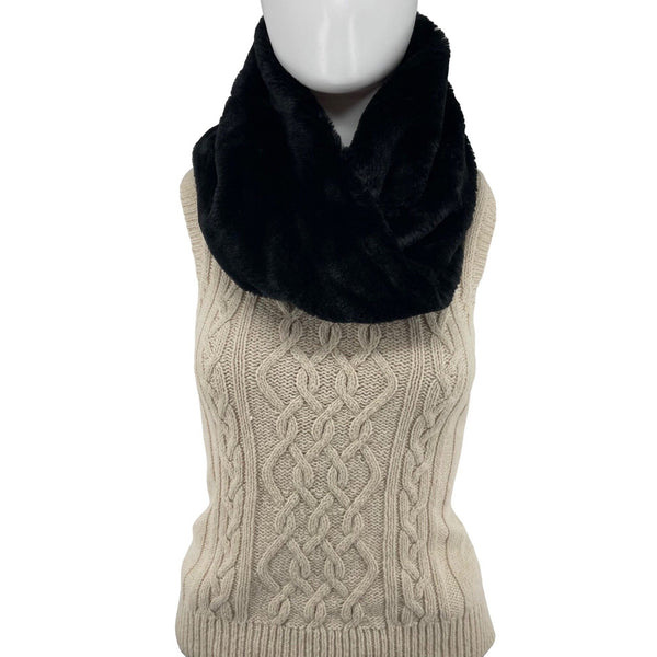 Women's Black Faux Fur Infinity Loop Snood Scarf