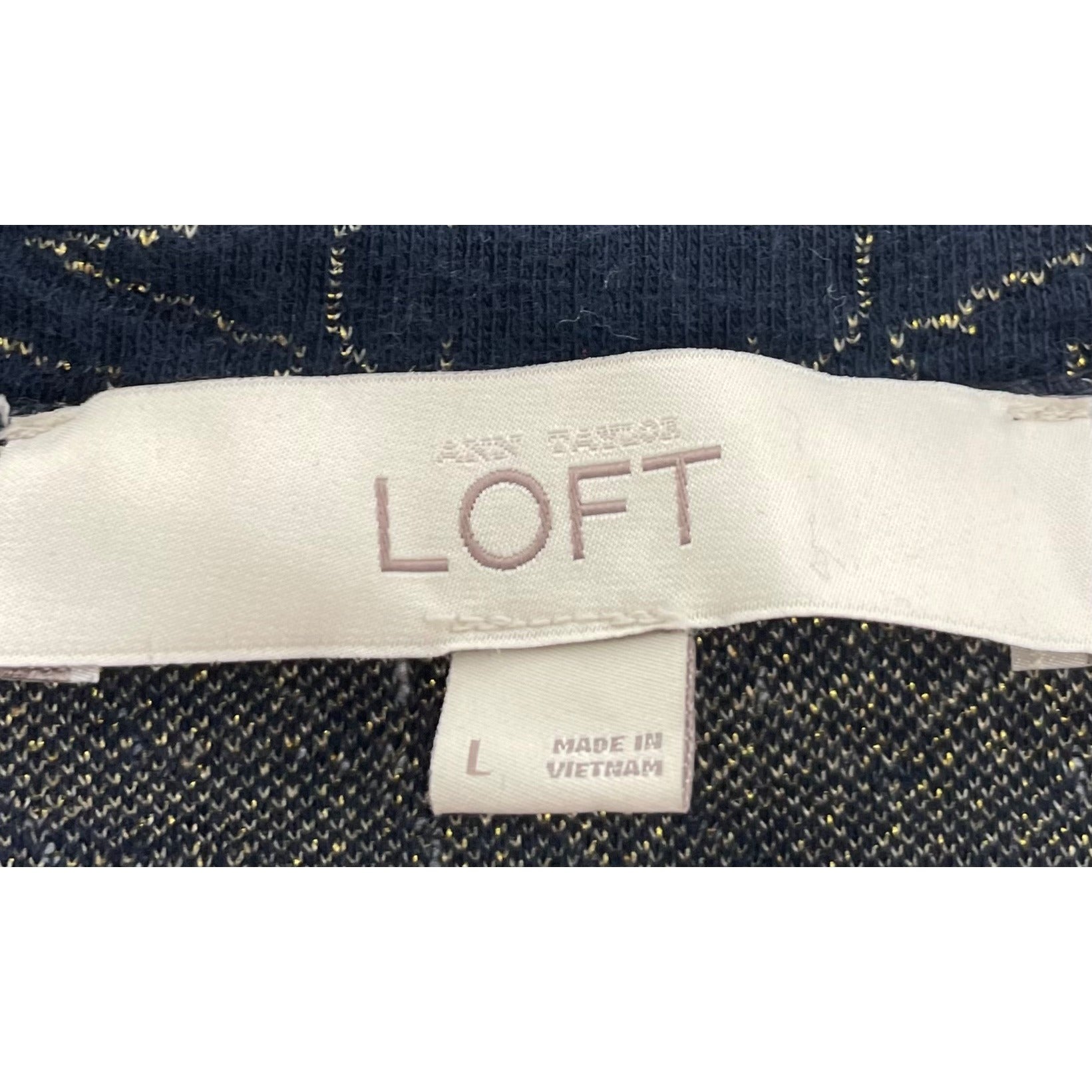 LOFT Women's Size Large Navy & Gold Crew Neck Embroidered Sweatshirt