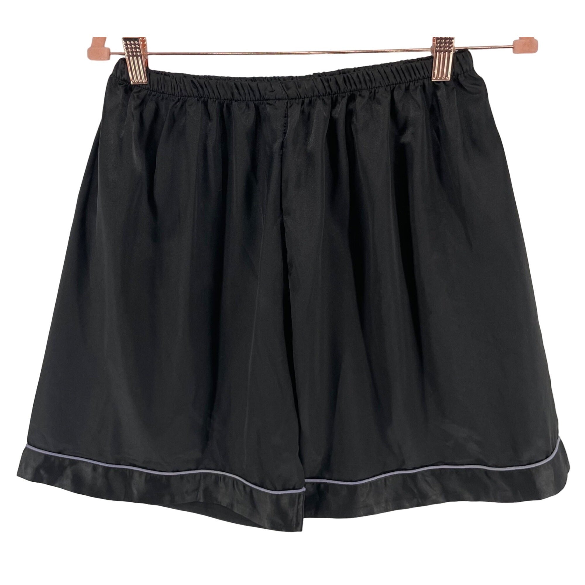 Women's Size Large Black Satin Elastic Stretch Band High Waisted Pajama Shorts