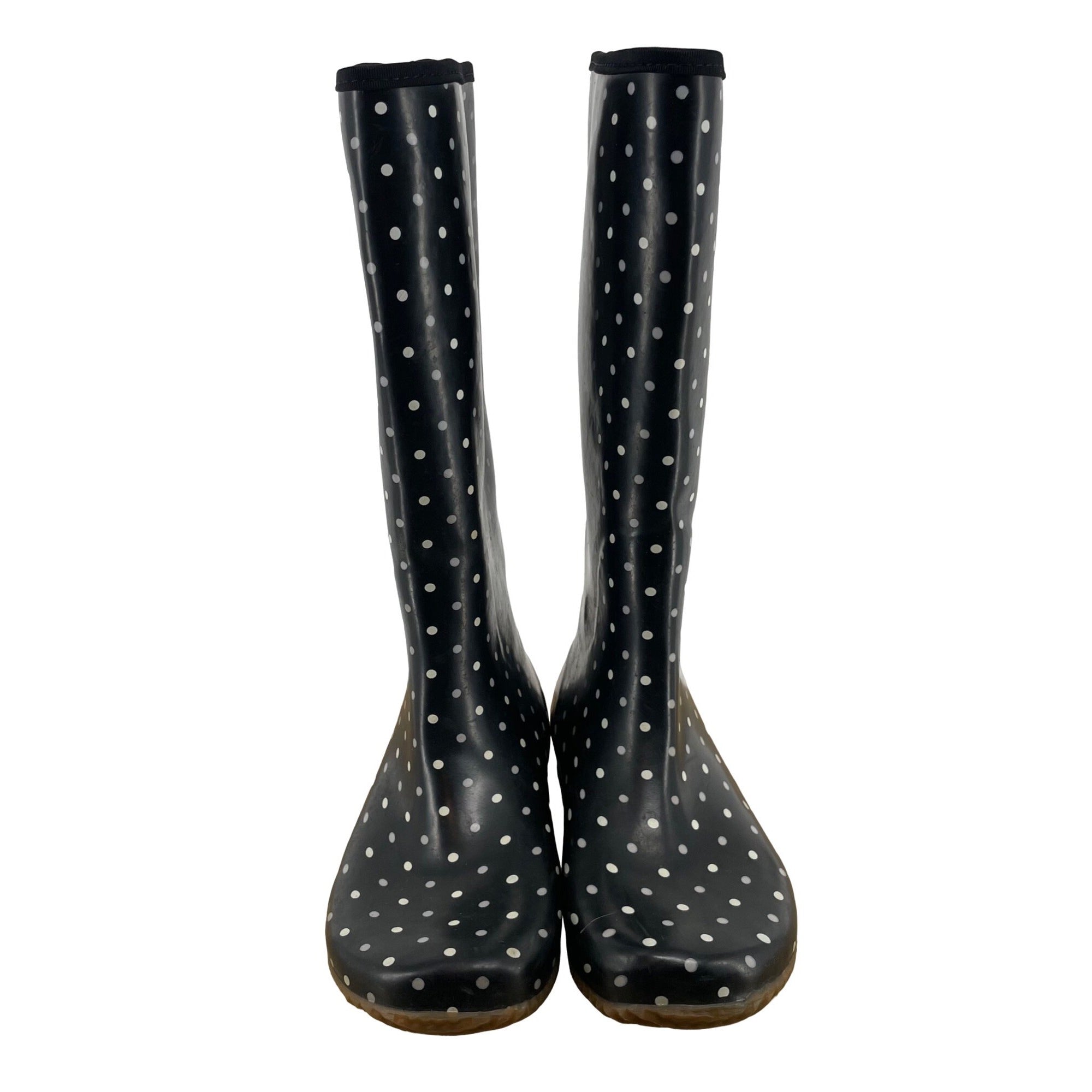 Target Women's Size Mid-Calf Black & White Polka Dot Rubber Rain Boots