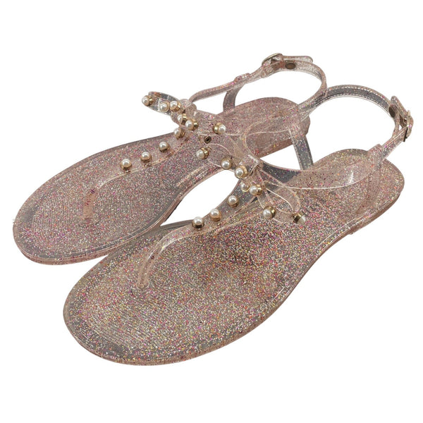 Kelly & Katie Women's Size 8 Camile Sparkly Clear Jelly Pearl Flat Sandals