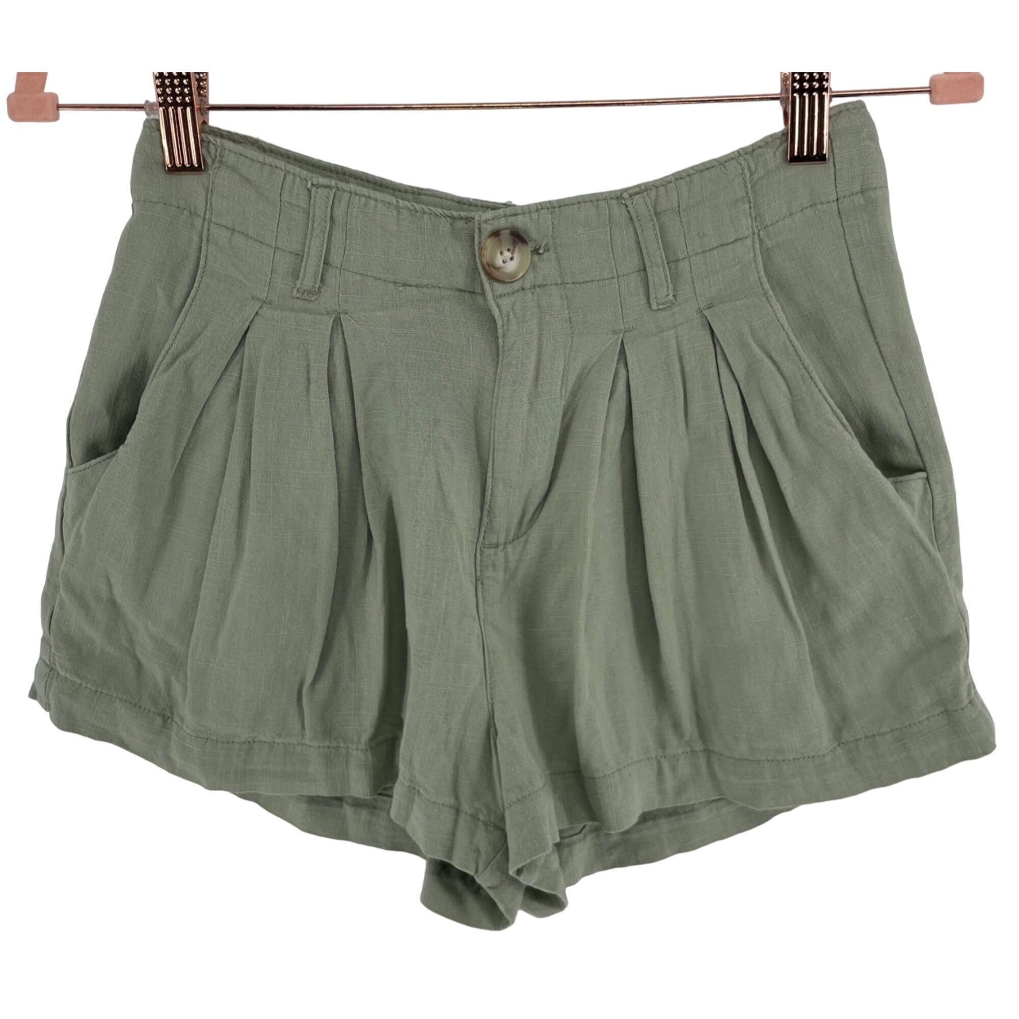 Banjara Women's Size Small Olive Green Linen Blend Shorts