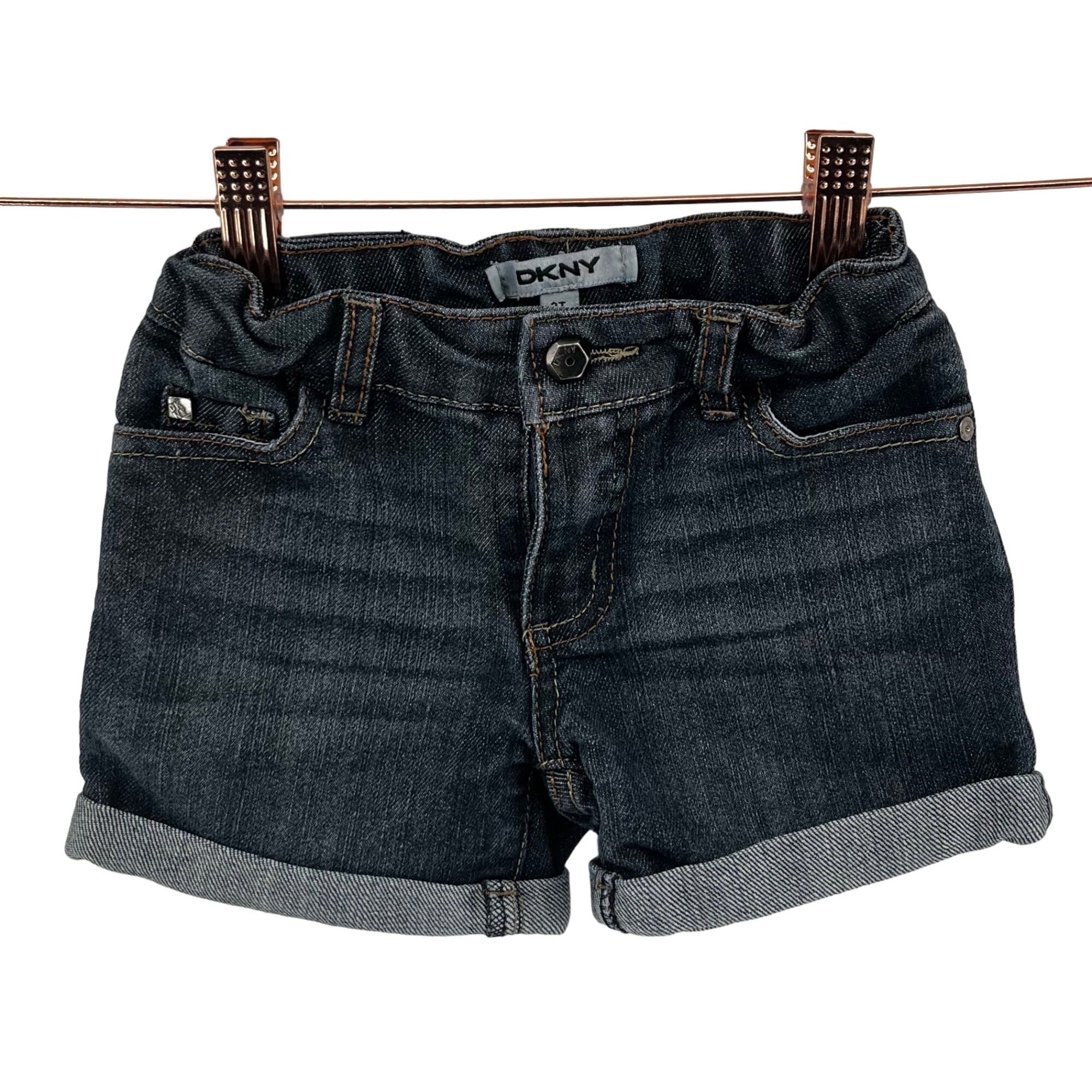 DKNY Girl's Size 2T Whiskered Dark Blue Jean Denim Roll-Up Shorts